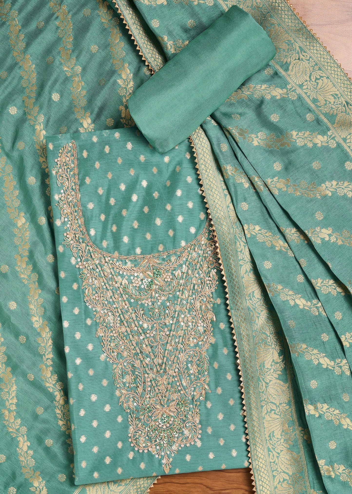 Elegant Blue Chanderi Suit Fabric with Dupatta