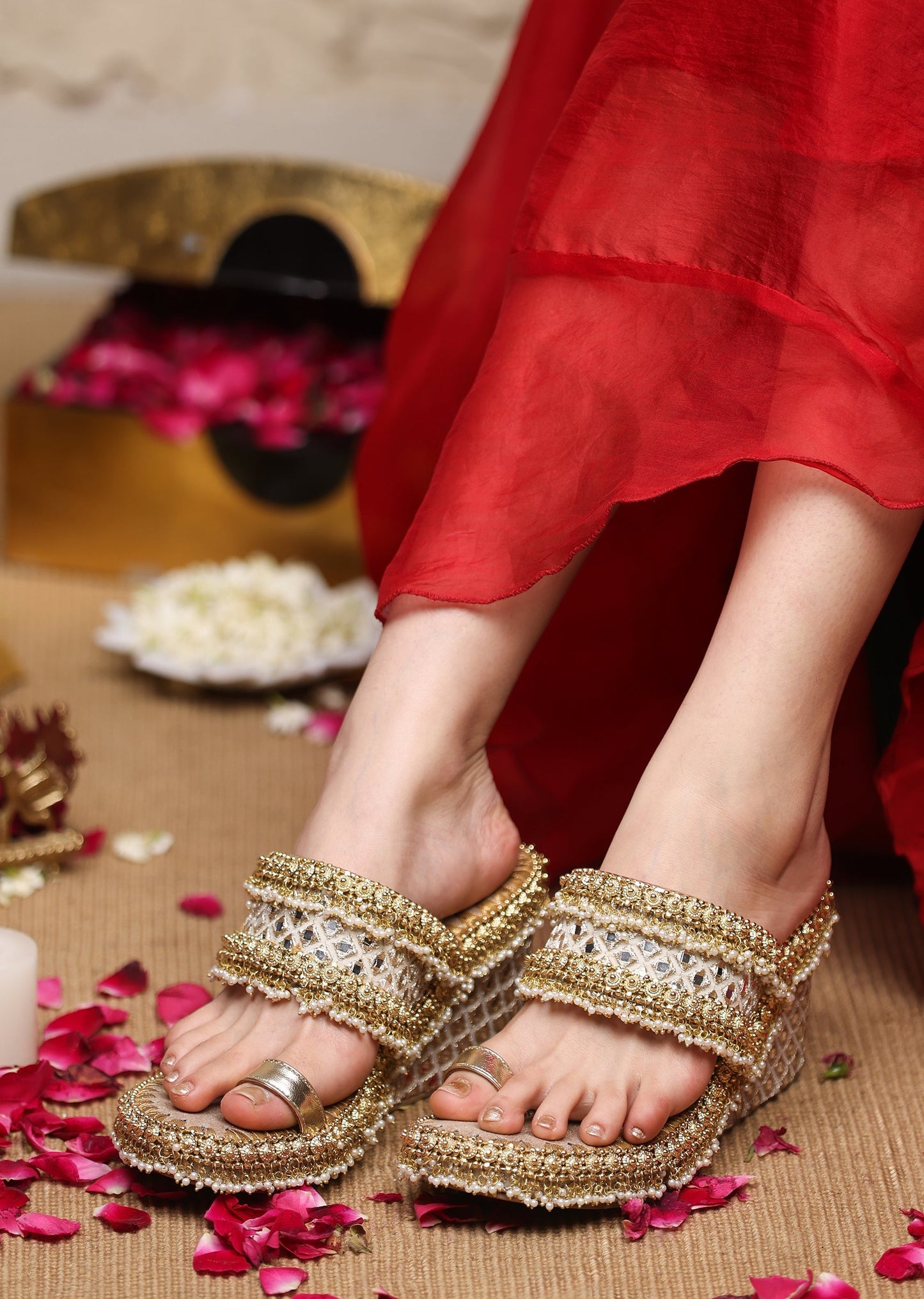 Embellished Off-White Wedges