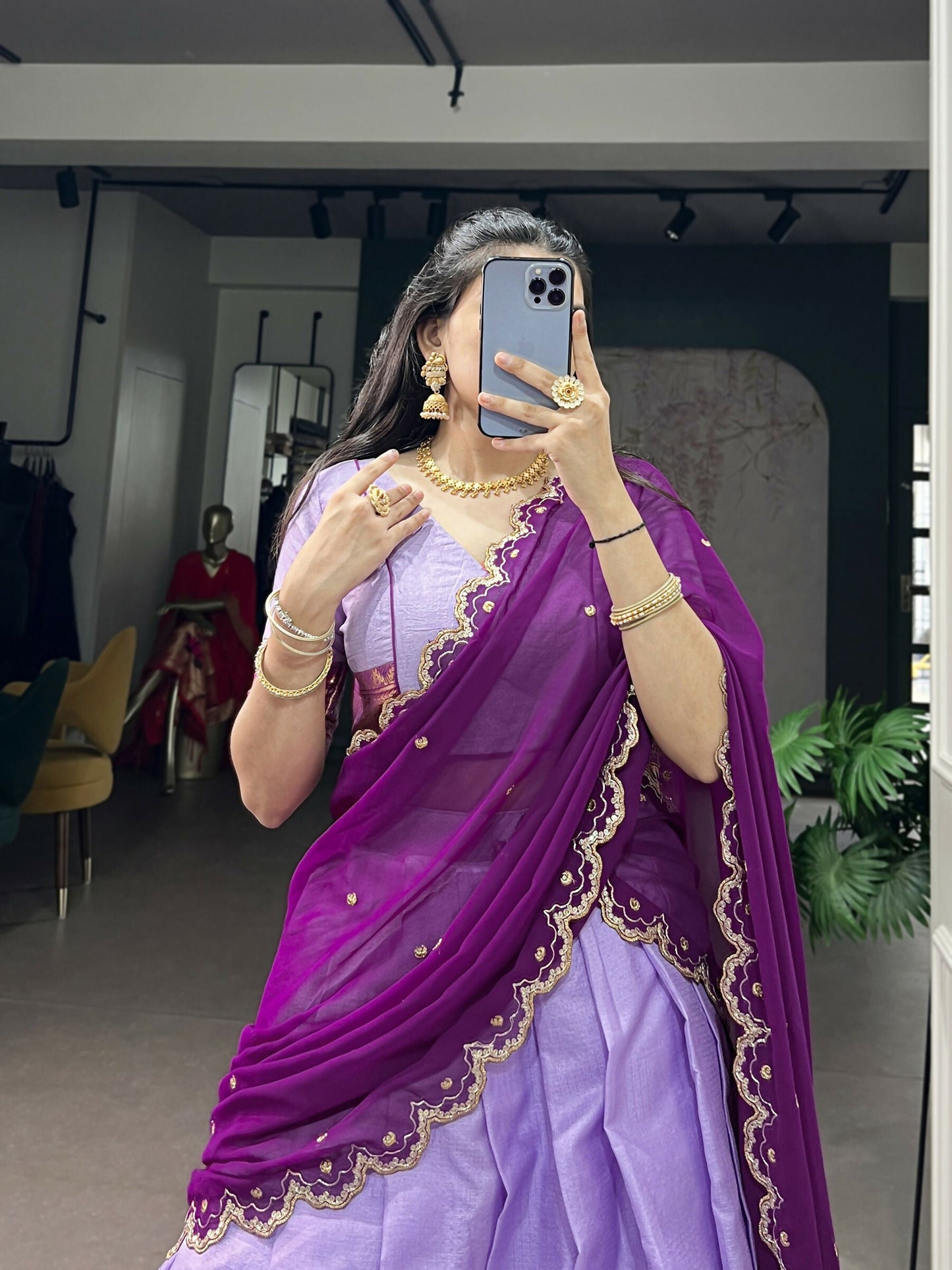 Lorenvalley Fashion Lavender Cotton Silk Zari Weaving Work Lehenga Choli with Dupatta