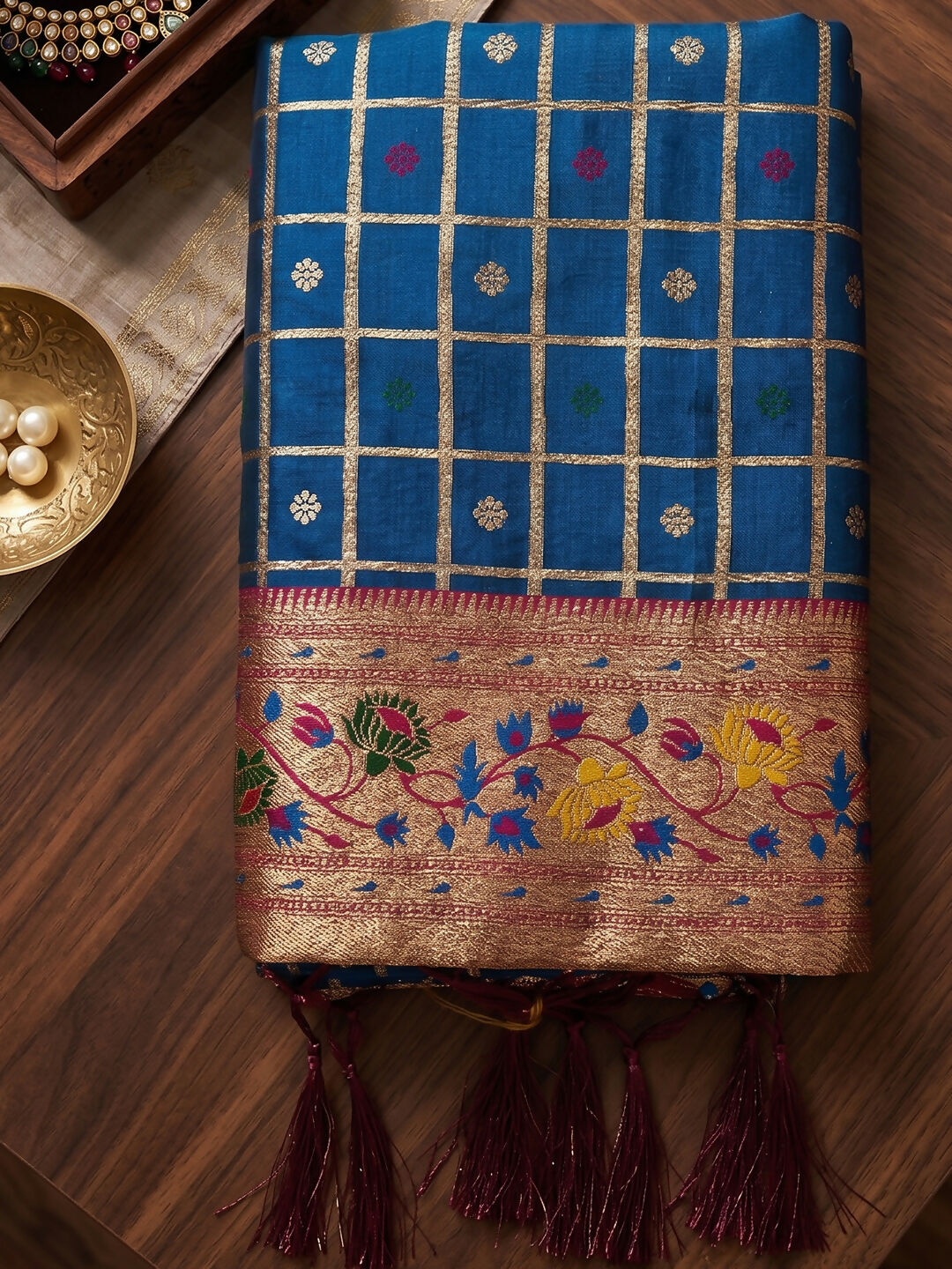 Shree Shyam Fashion Blue Banarasi Silk Blend Saree