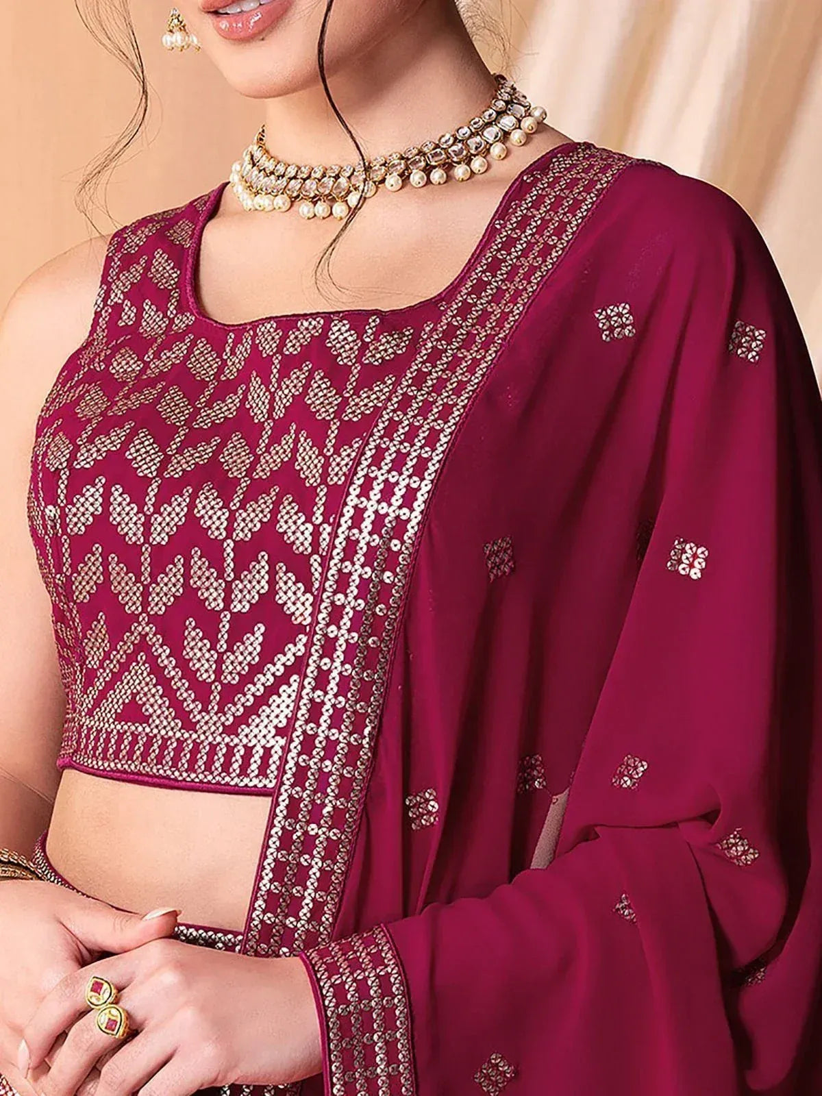 Tulsi Art Fascinating Dark Pink Sequins Georgette Festival Wear Lehenga Choli