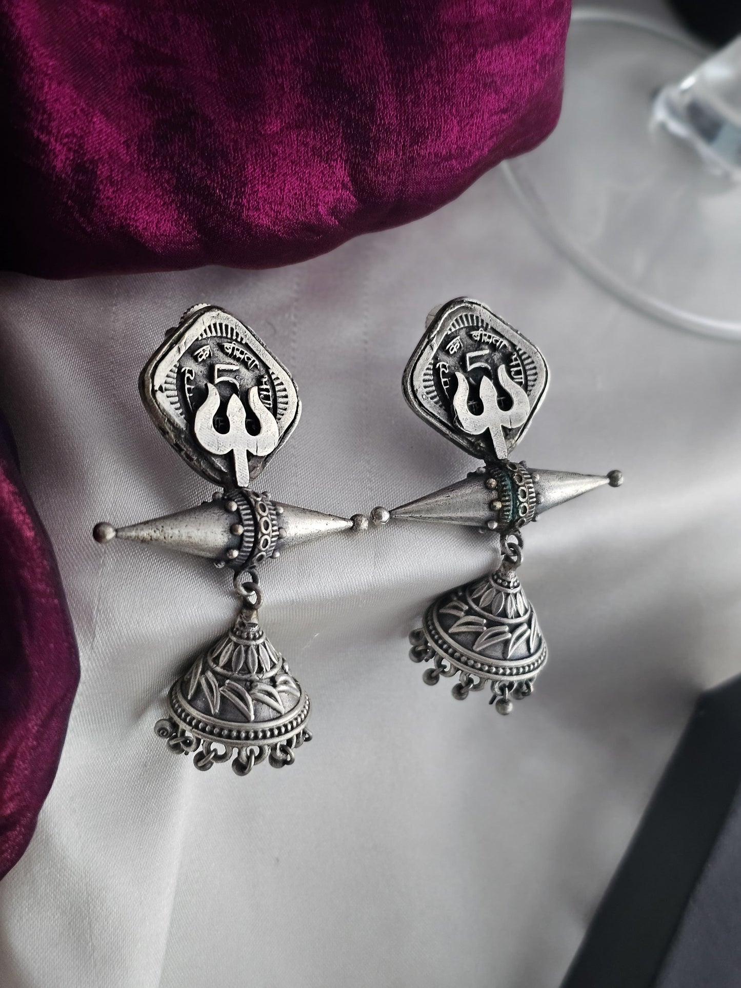 German silver trishul earring