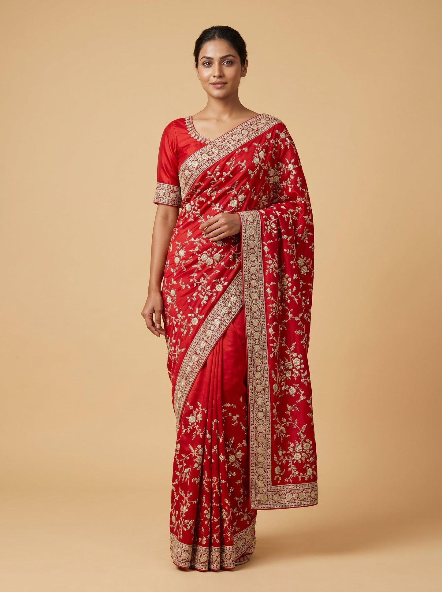Festive Scarlet Embroidered Saree