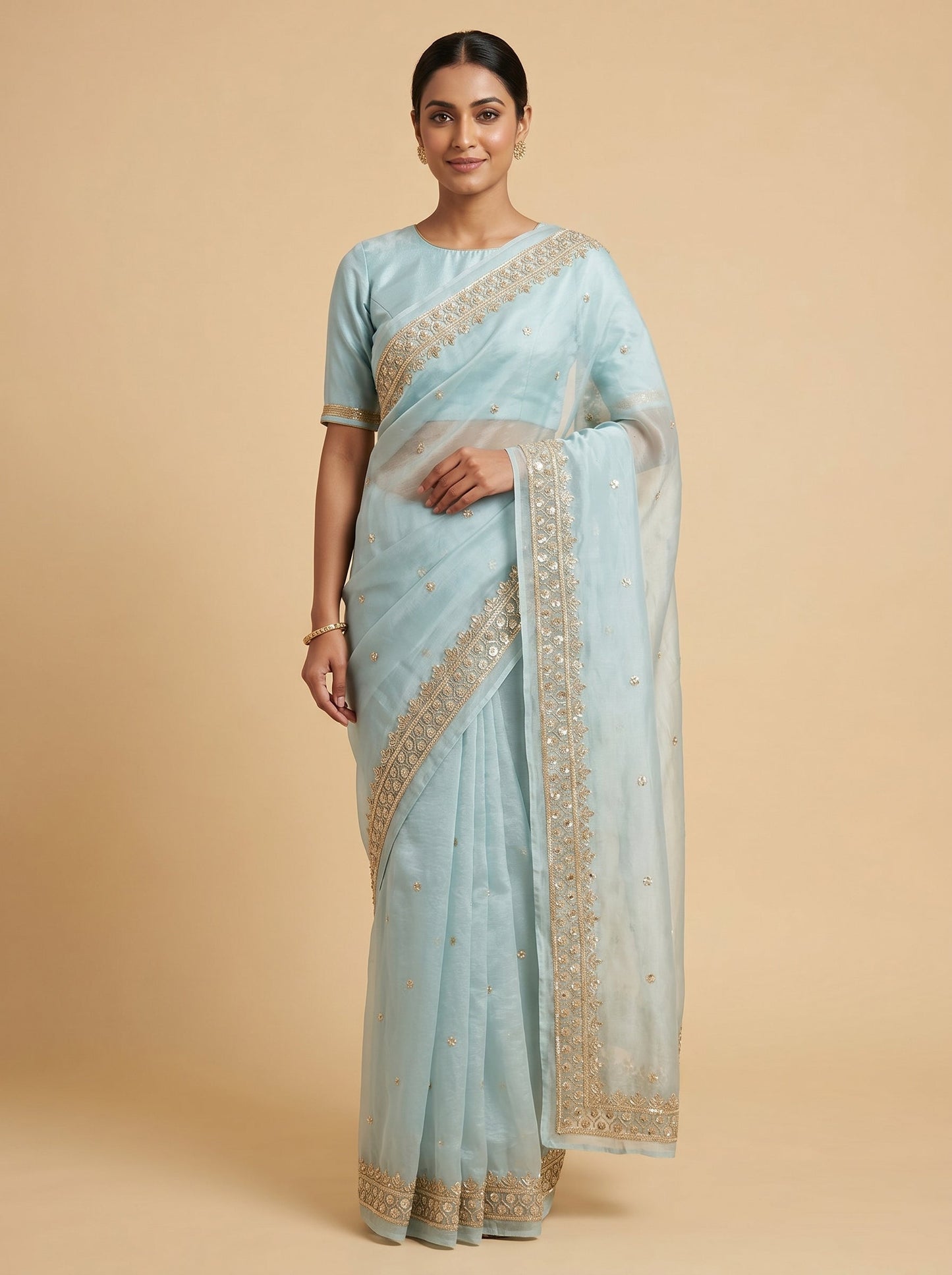 Firozi Fresh Detailing Embroidered Saree