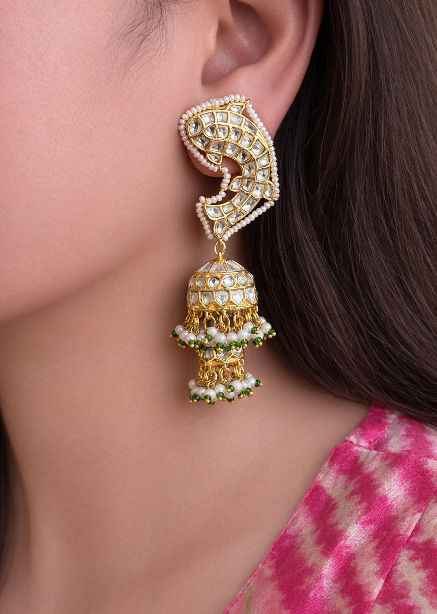 Fish Motif Kundan Jhumki Earrings