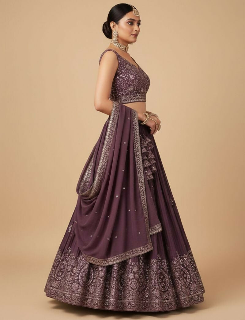 Lehenga Mart Dusty Purple Star Faux Georgette Designer Bollywood Style Wedding Wear Lehenga Choli