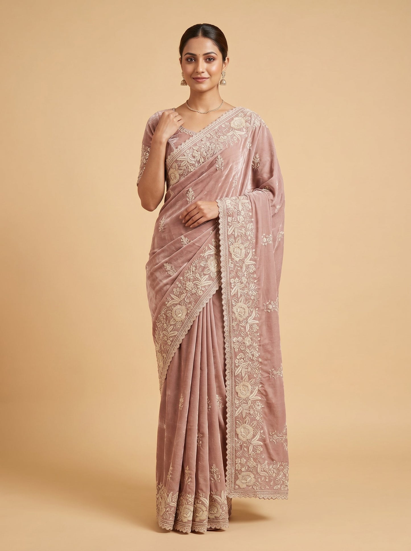 Floral Rose Embroidered Saree