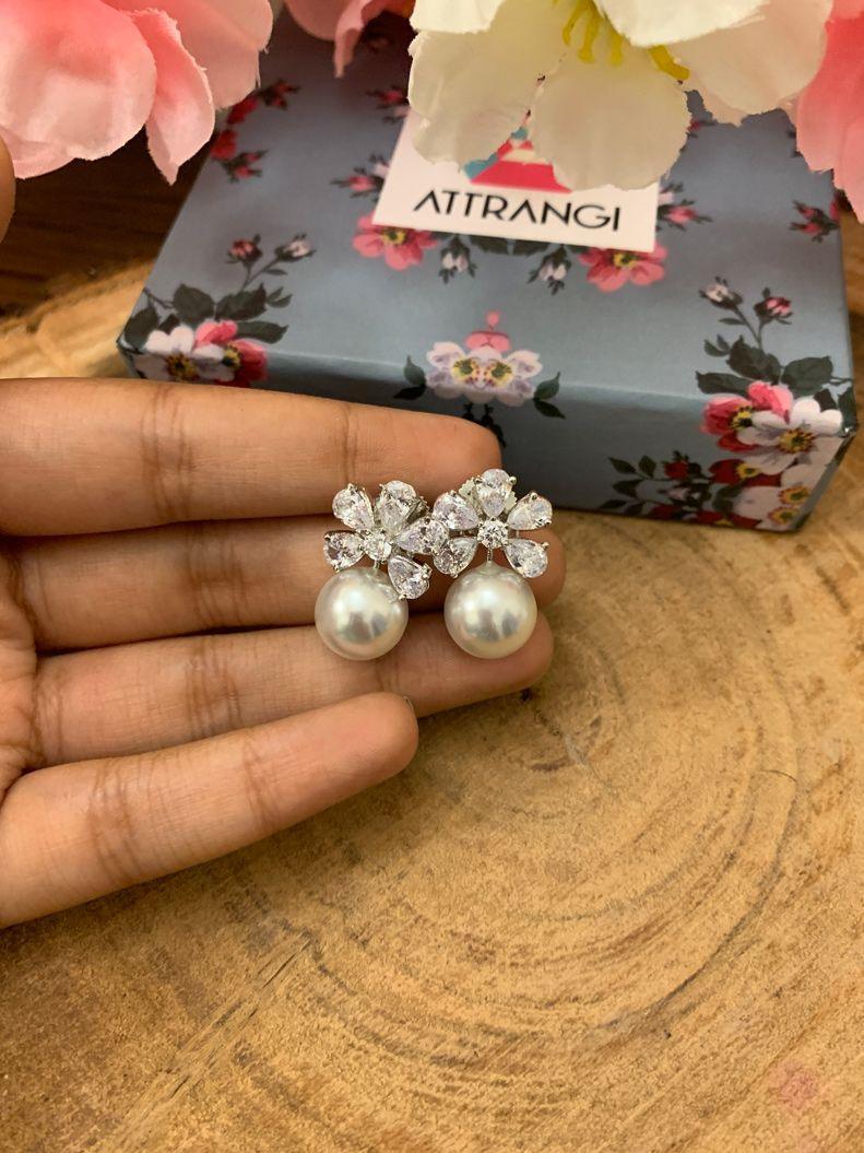 Flower Pearl Drop Diamond Stud