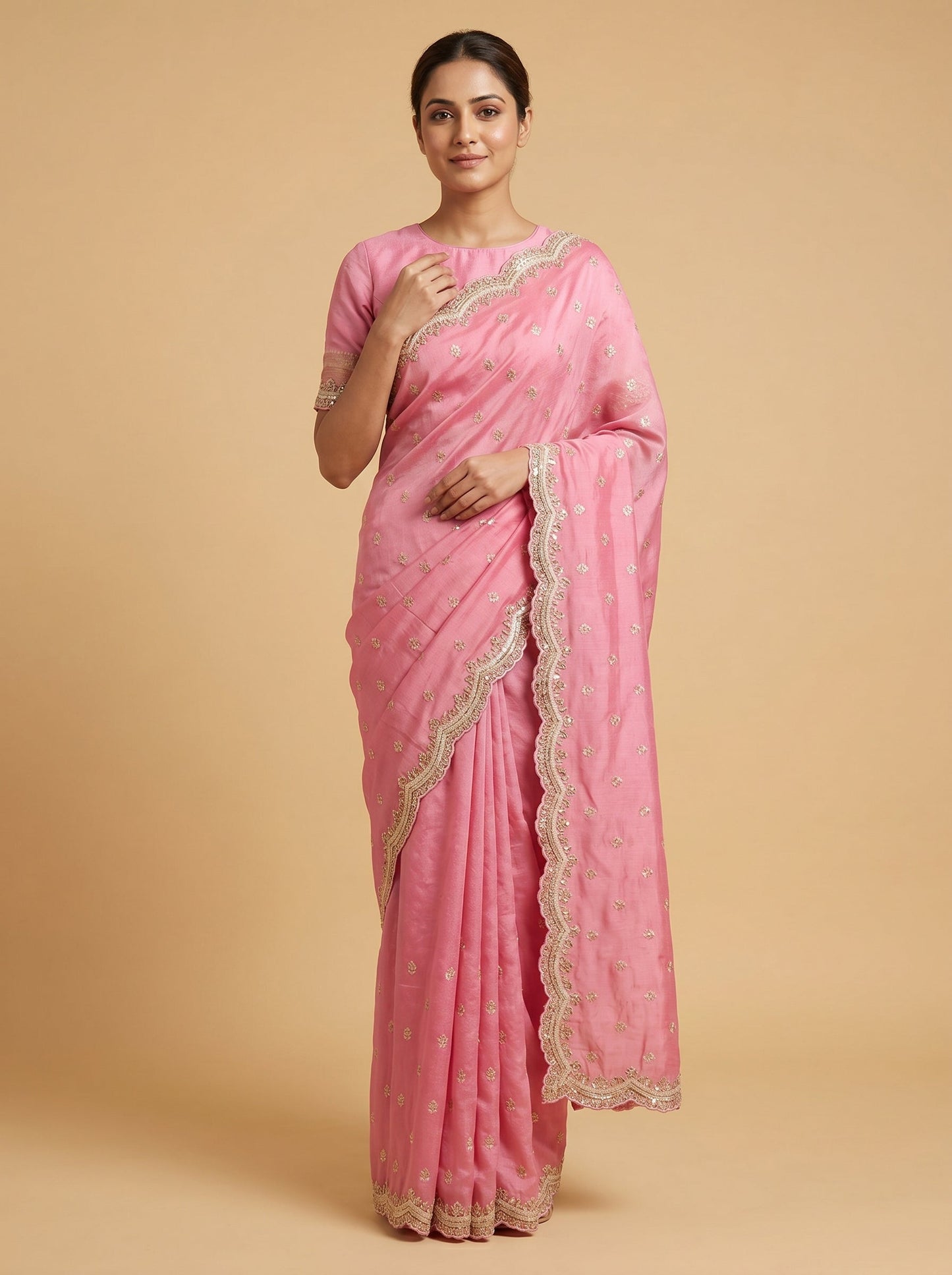 Fluorescent Pink Neon Veil Embroidered Saree