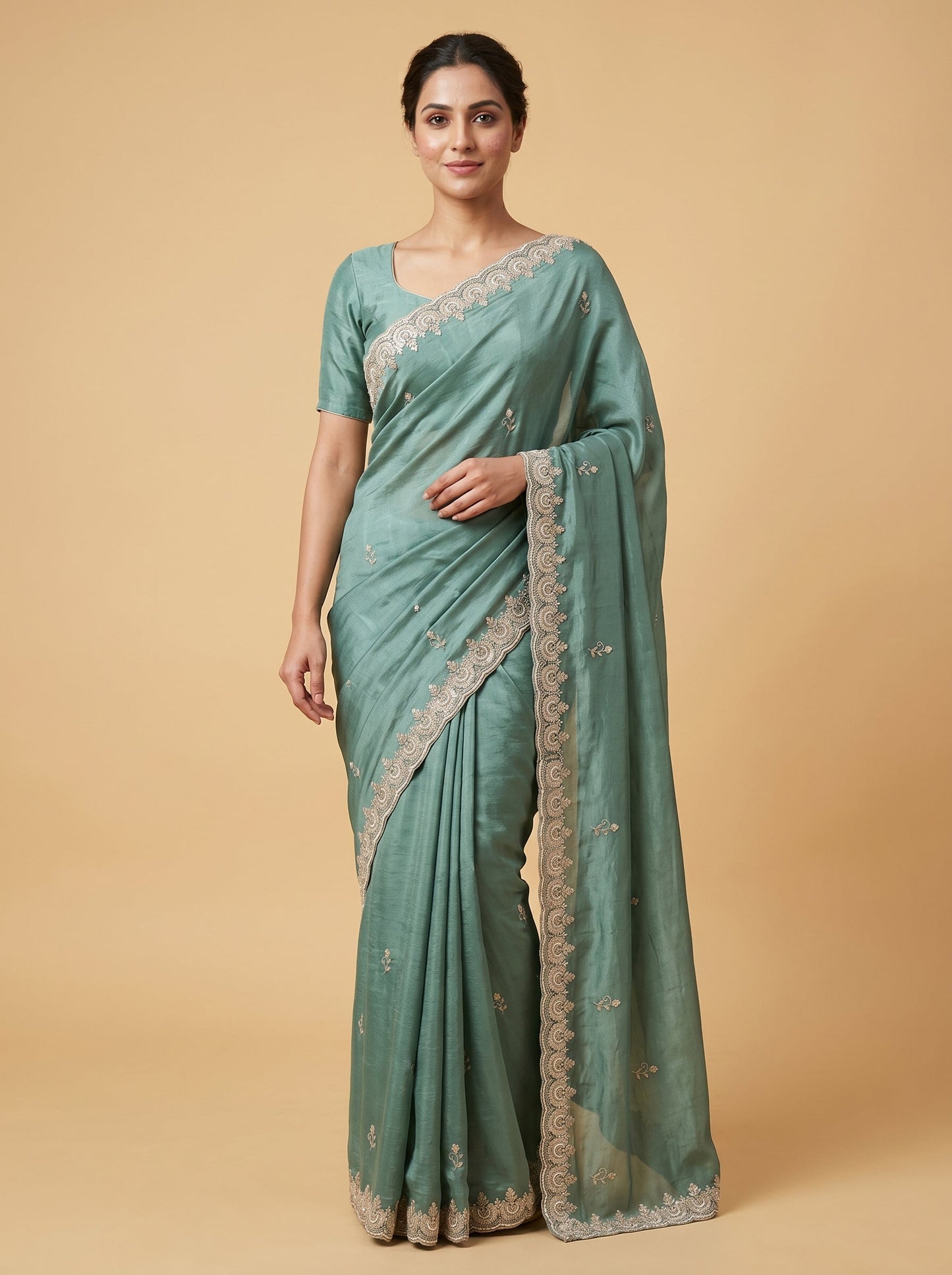 Forest Green Woodland Grace Embroidered Saree