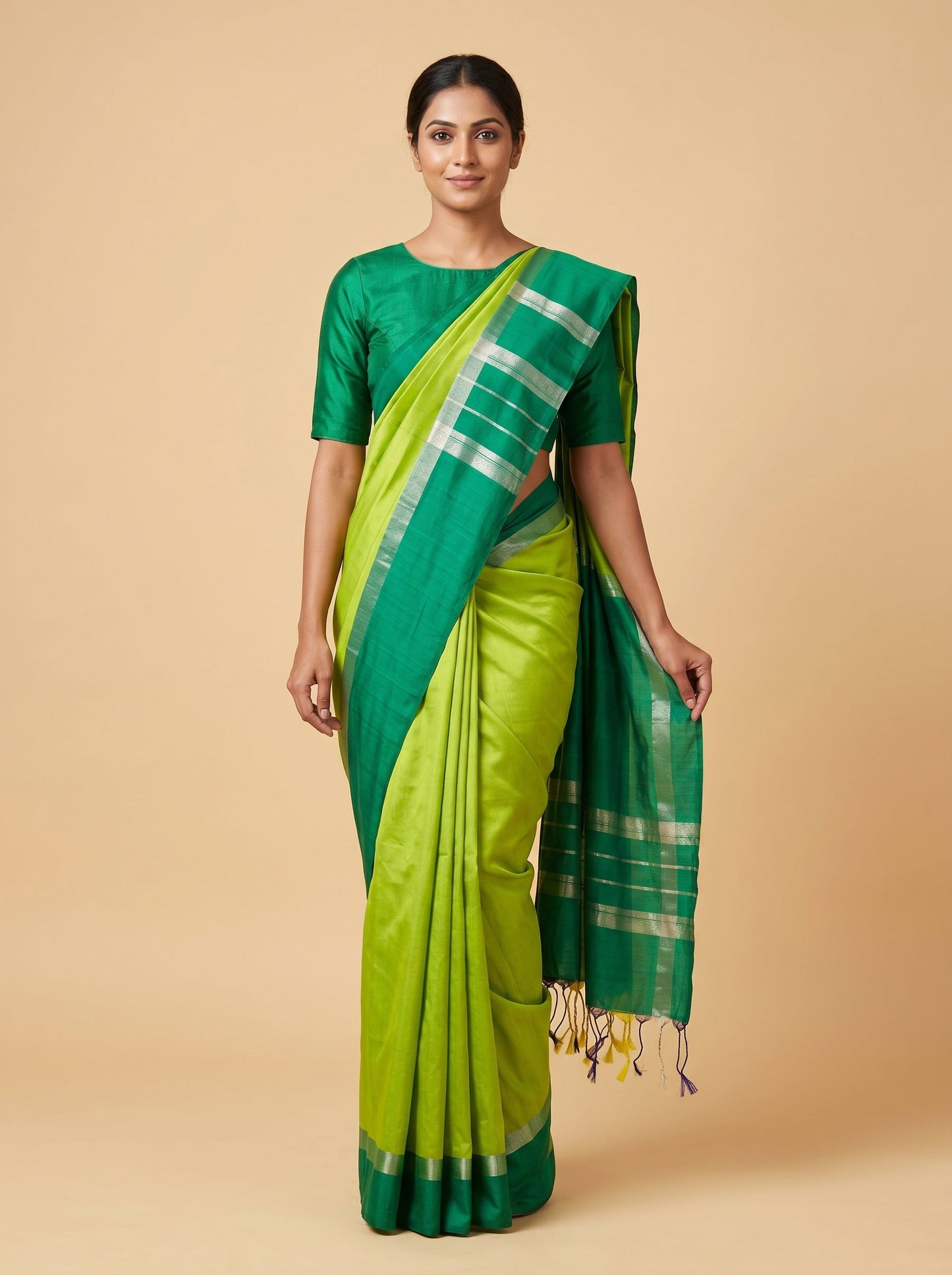 Fresh Contrast Green Shaded Handloom Saree