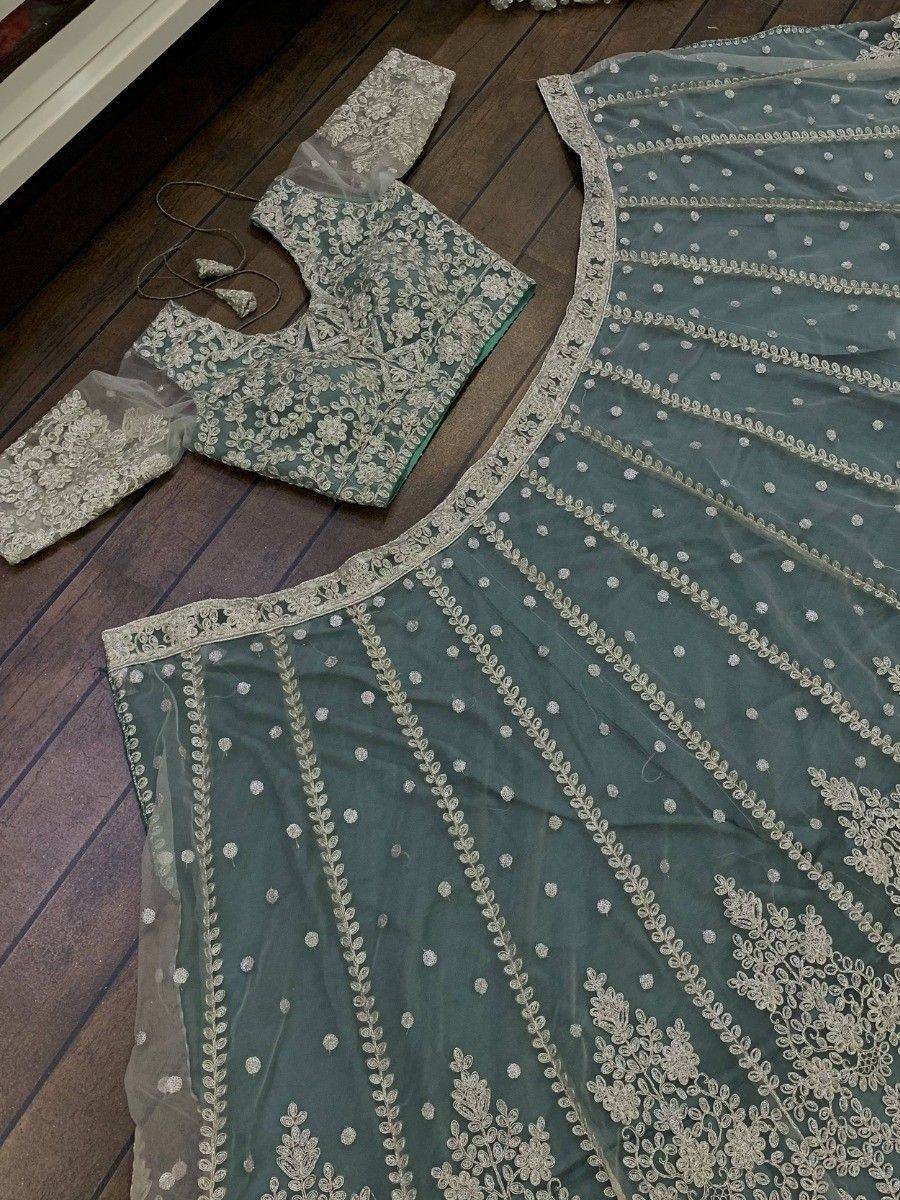 Tulsi Art Alluring Green Sequins Net Engagement Wear Lehenga Choli With Dupatta
