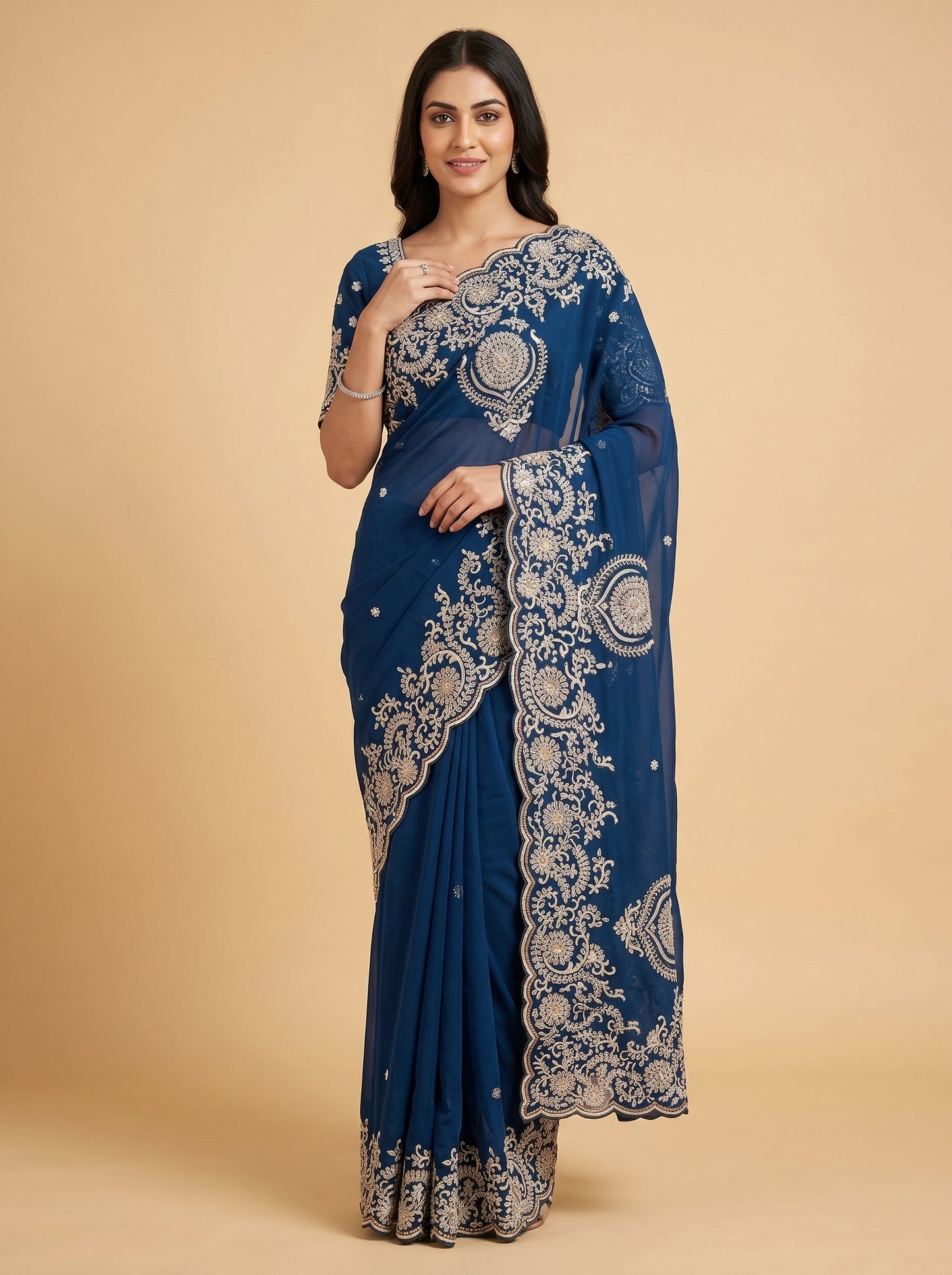 Glacier Blue Embroidered Saree