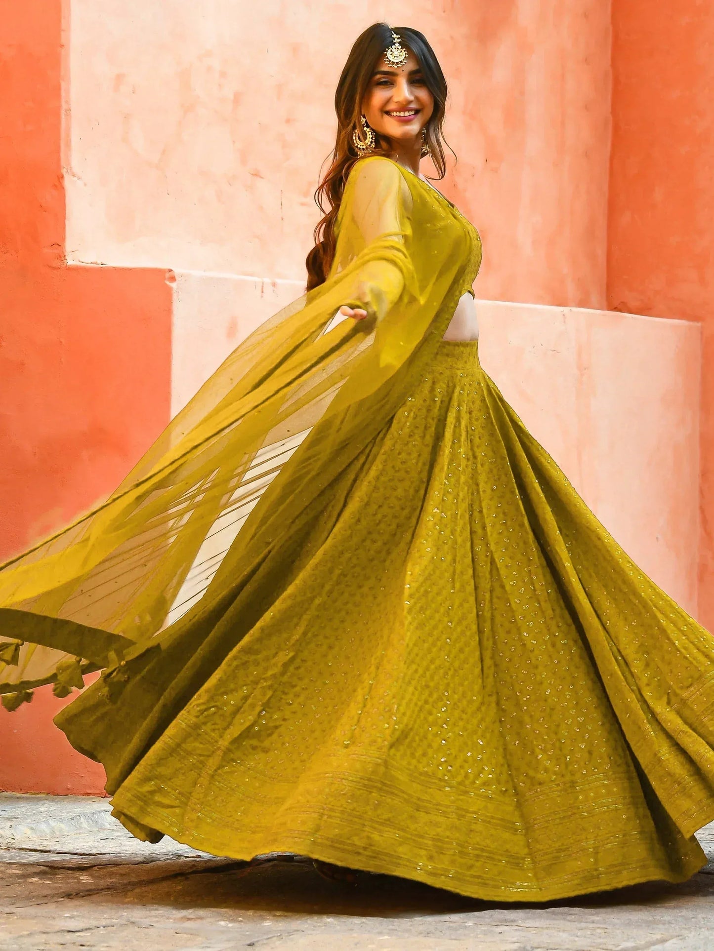 Tulsi Art Glamorous Mustard Yellow Sequins Lehenga Choli With Net Dupatta