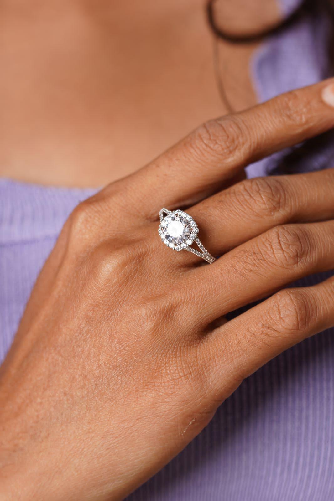 Glazed Round Solitaire Diamond Ring with Split Shank