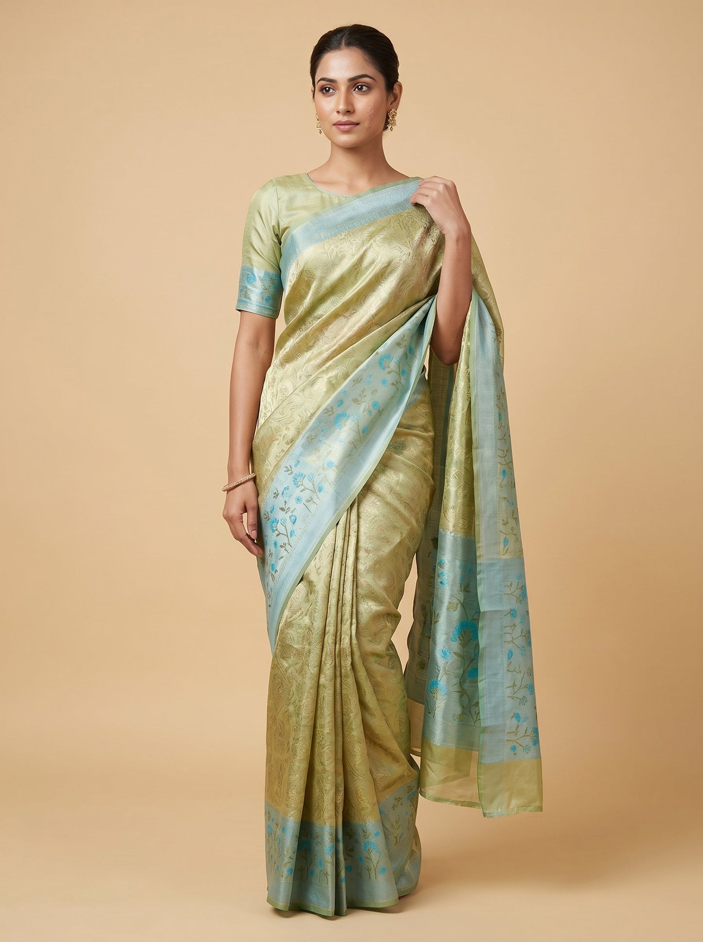 Gold Aqua Serenity Handloom Saree