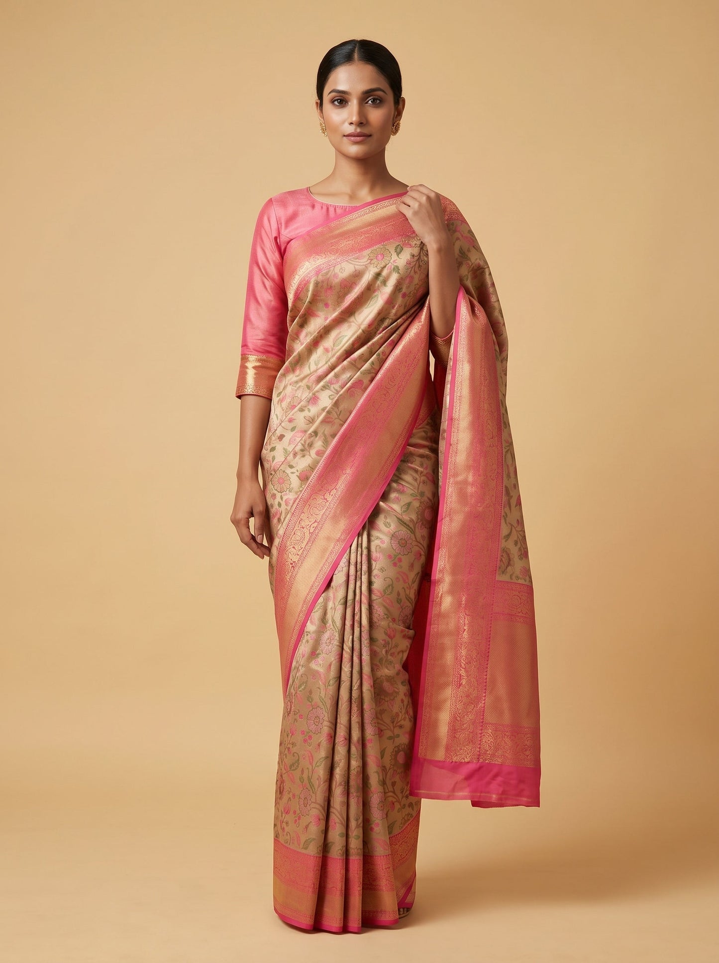 Gold Coral Warm Blend Handloom Saree