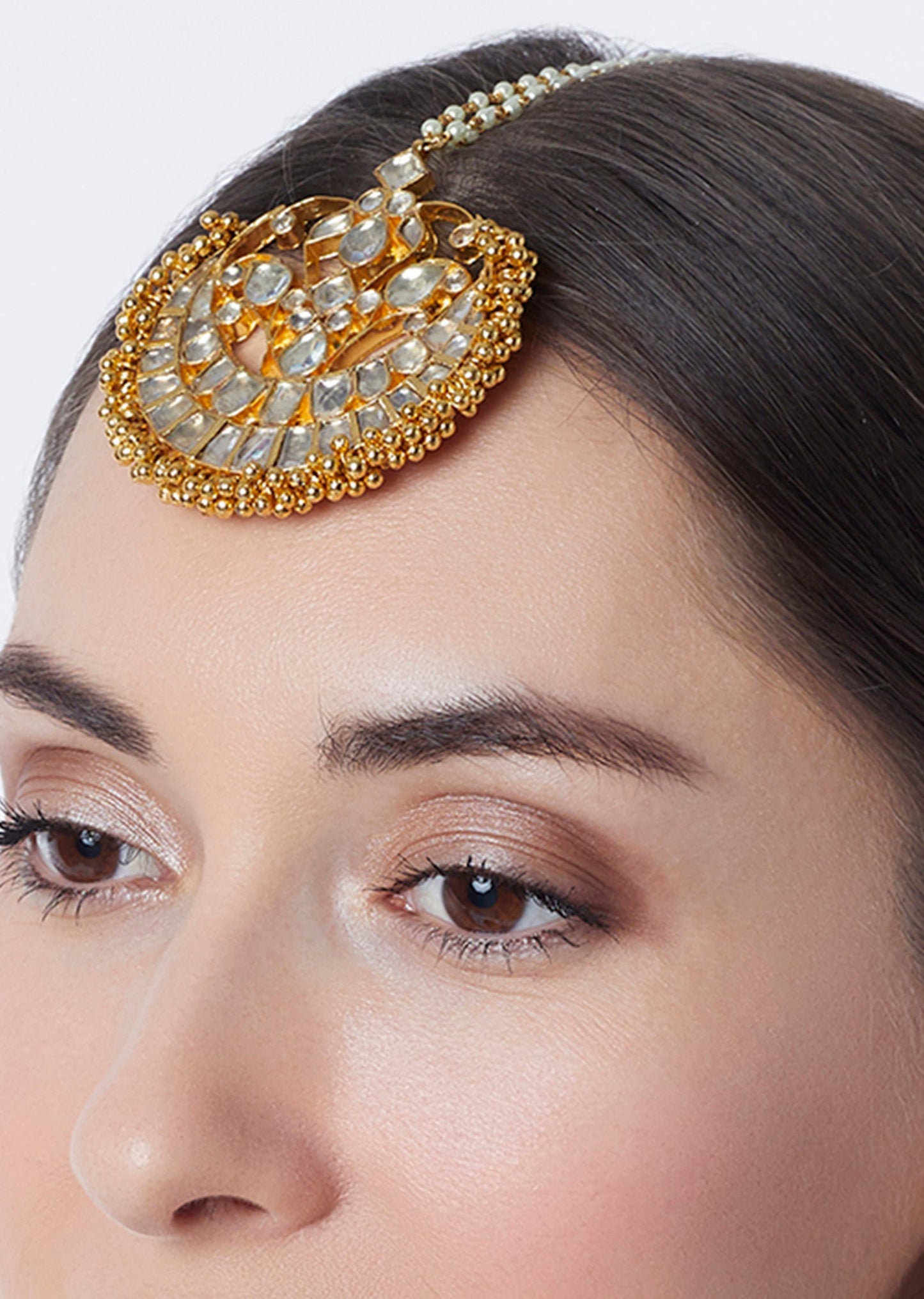 Gold Finish Kundan Polki And Red Onyx Pasa