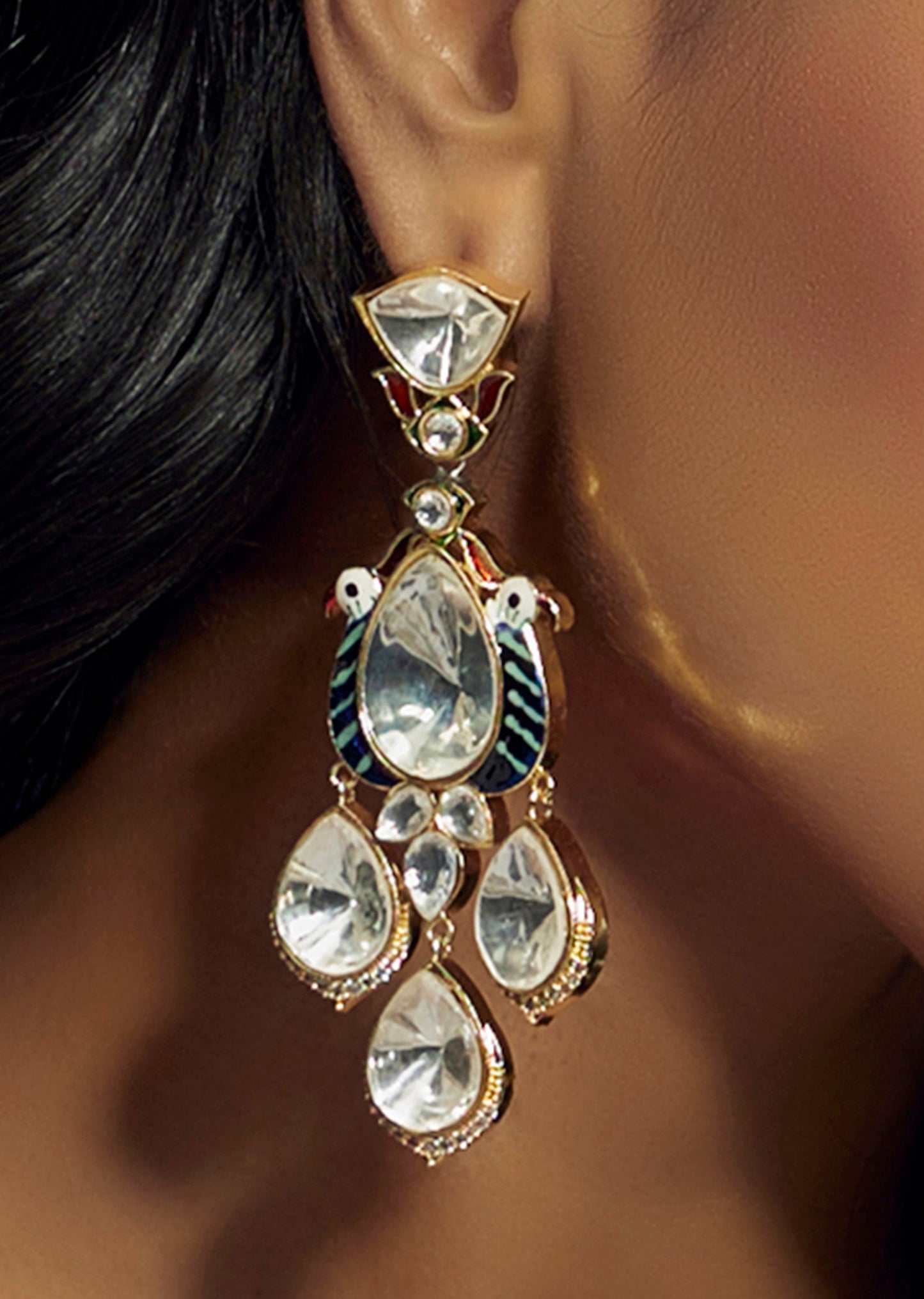 Gold Finish Kundan Polki And Zircon Dangler Earrings