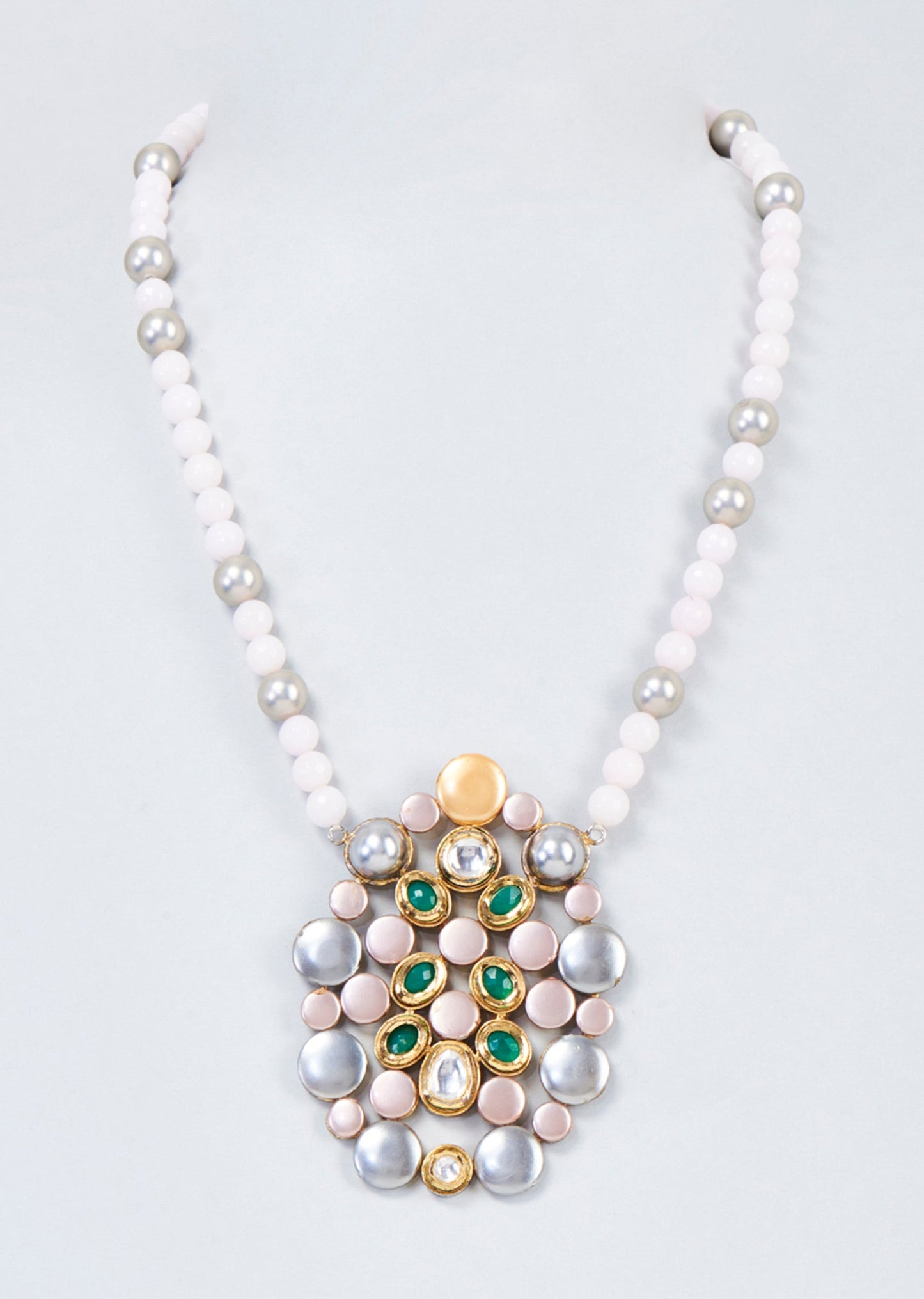 Gold Finish Multi Coloured Kundan Polki And Pearl Handcrafted Mala