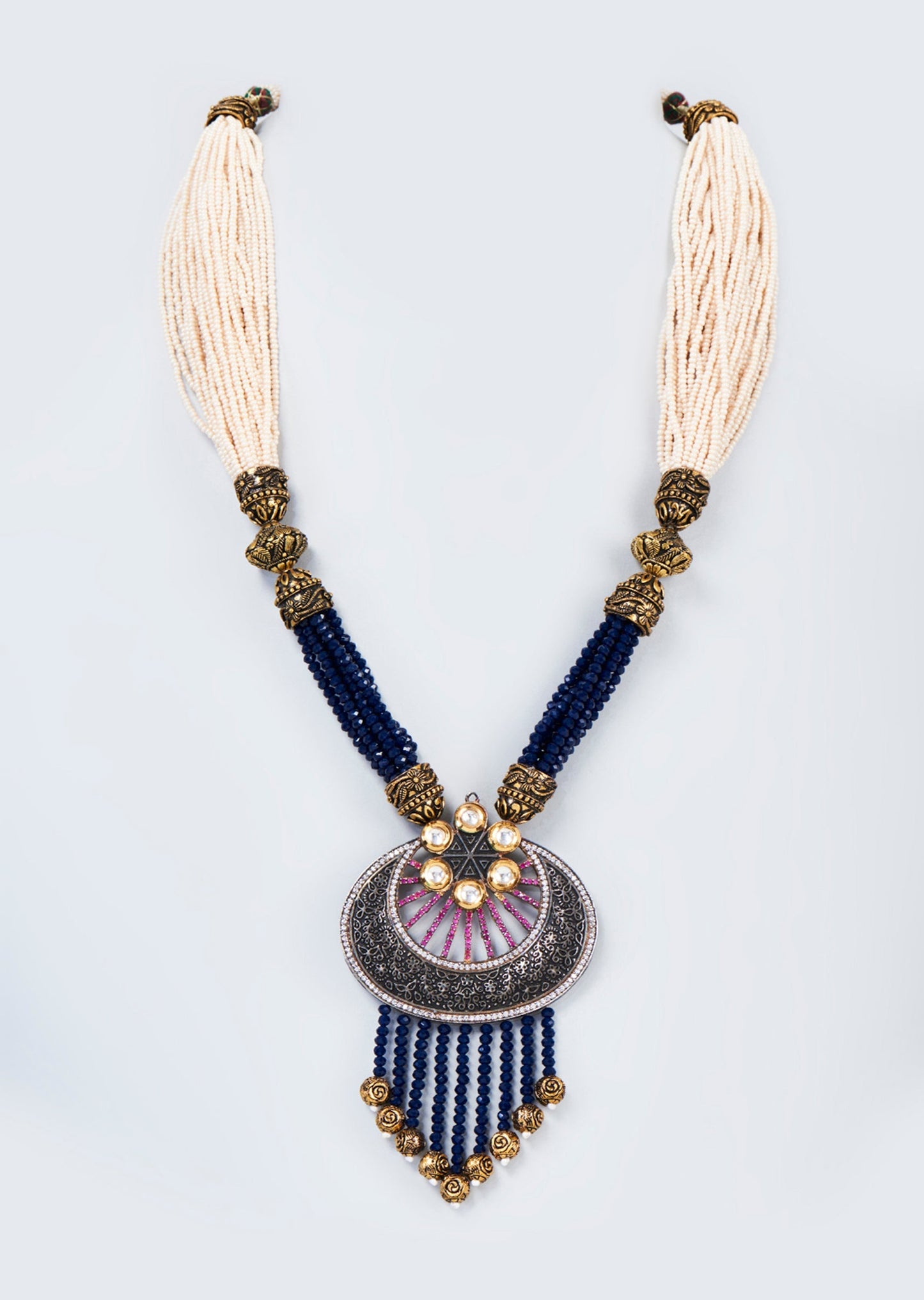 Gold Finish Pearl Handcrafted Enamel Long Necklace