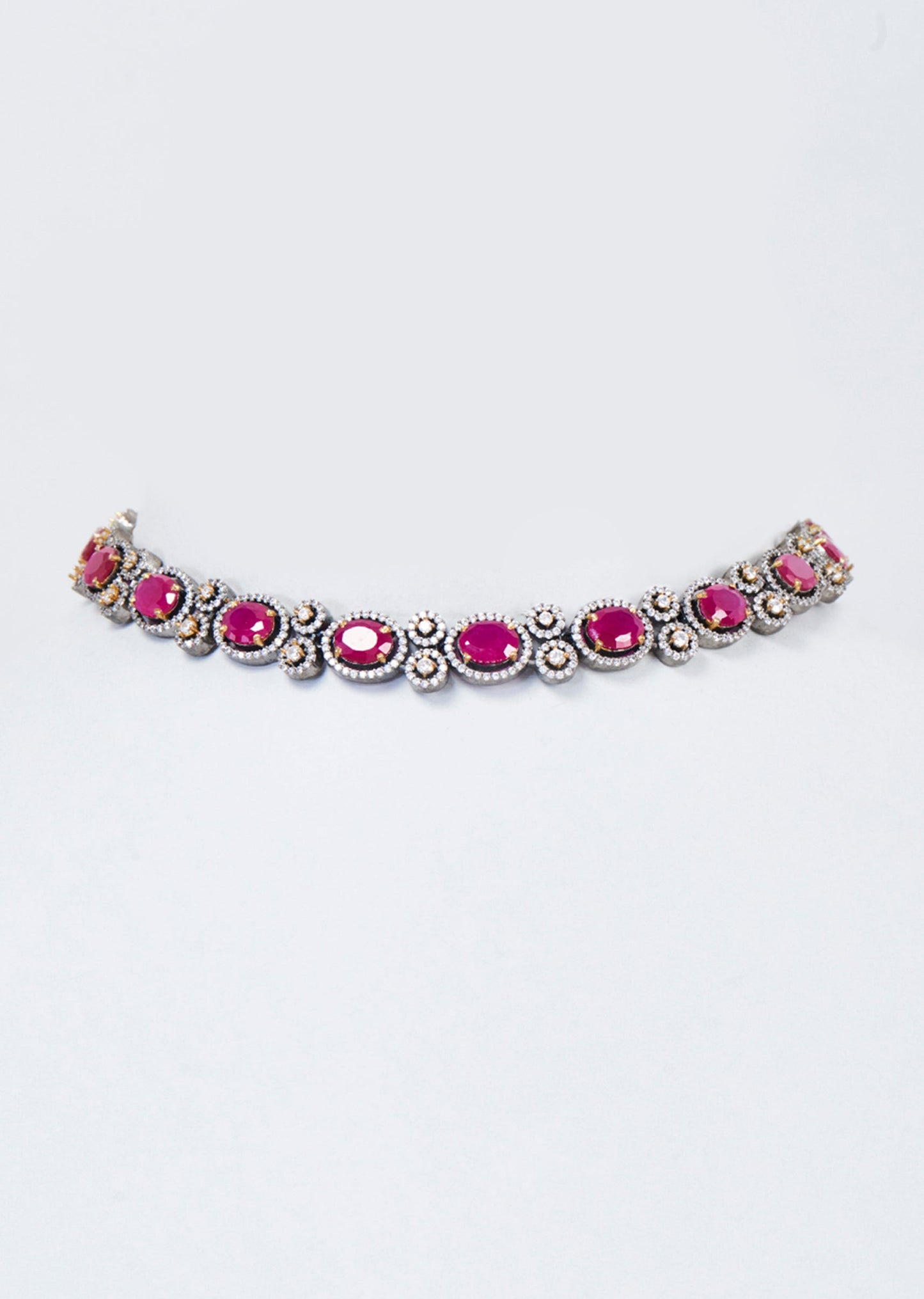 Gold Finish Red Zircon And Cubic Zirconia Choker