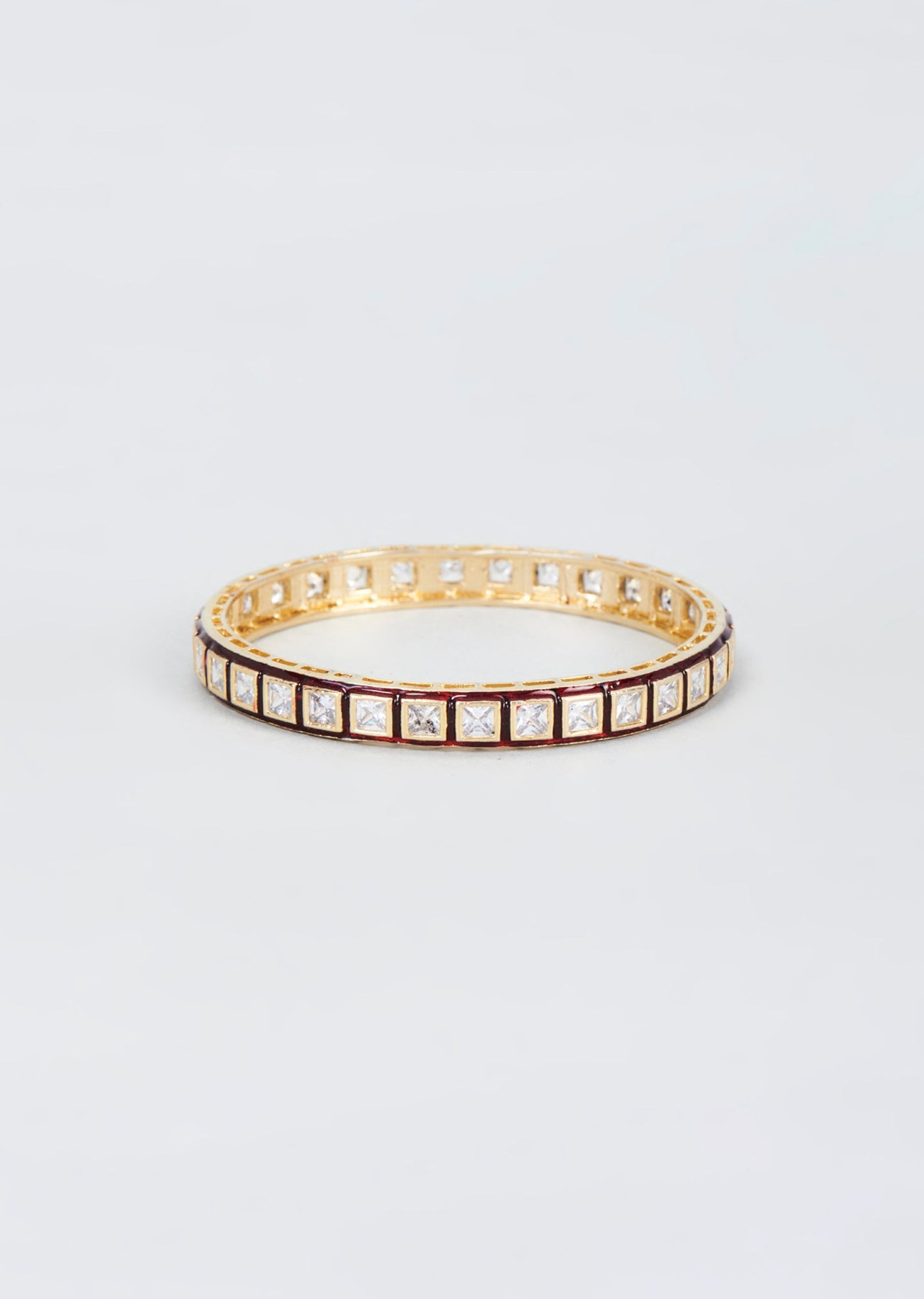 Gold Finish Zircon And Kundan Polki Bangle