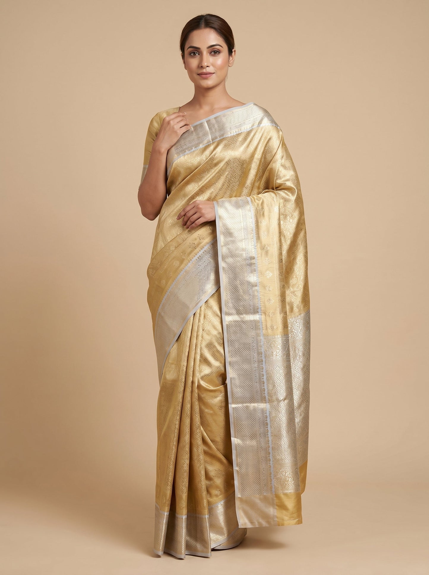 Gold Grey Gleam Handloom Saree
