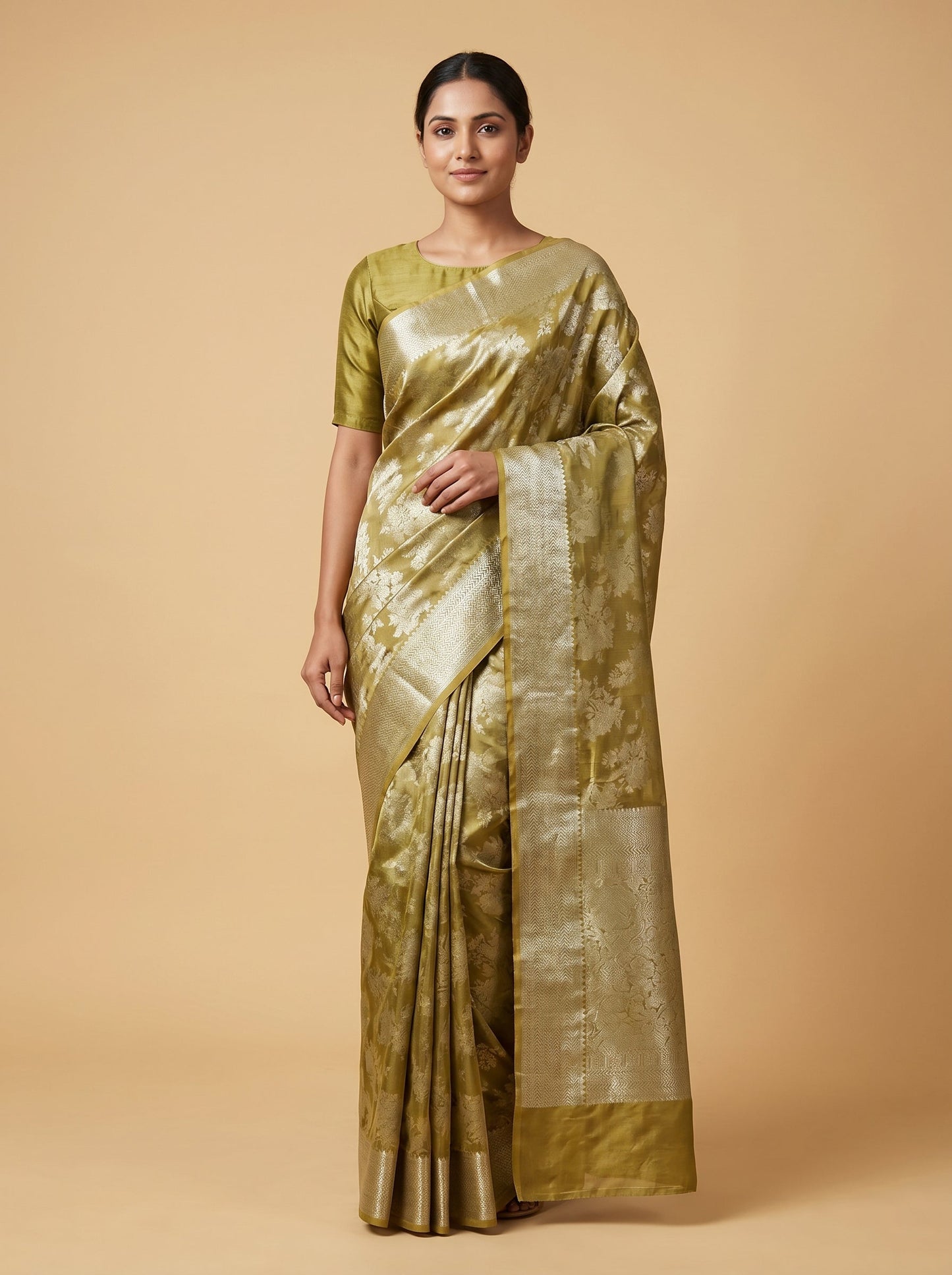 Gold handloom saree with rich border