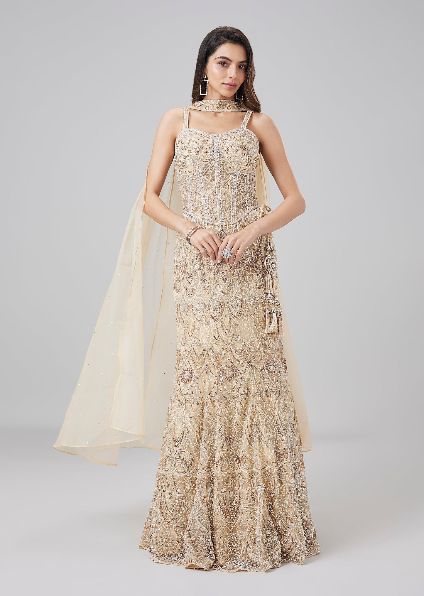 Gold Mermaid Cut Embroidered Lehenga Set