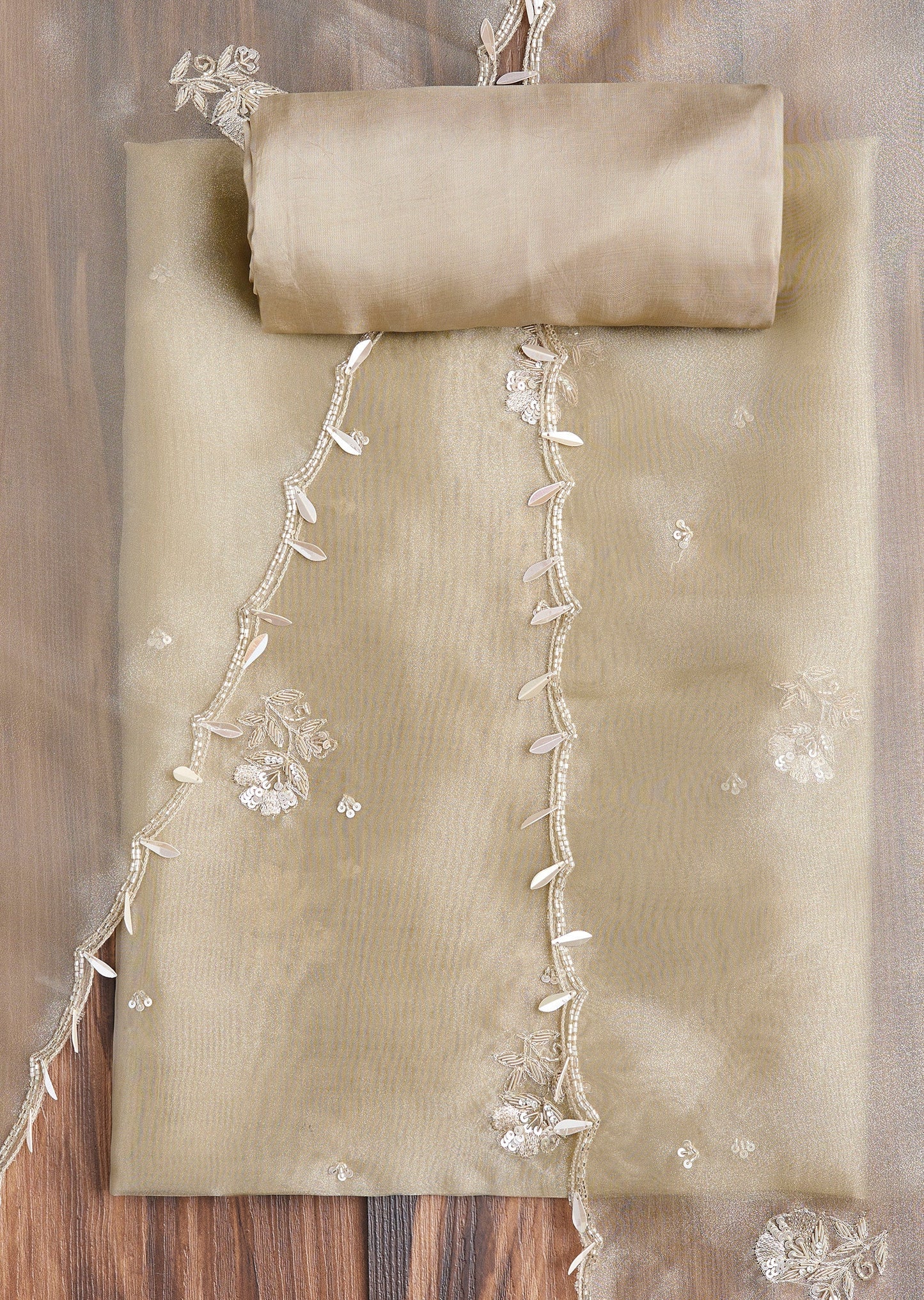 Gold Organza Embroidered Dress Material Suit