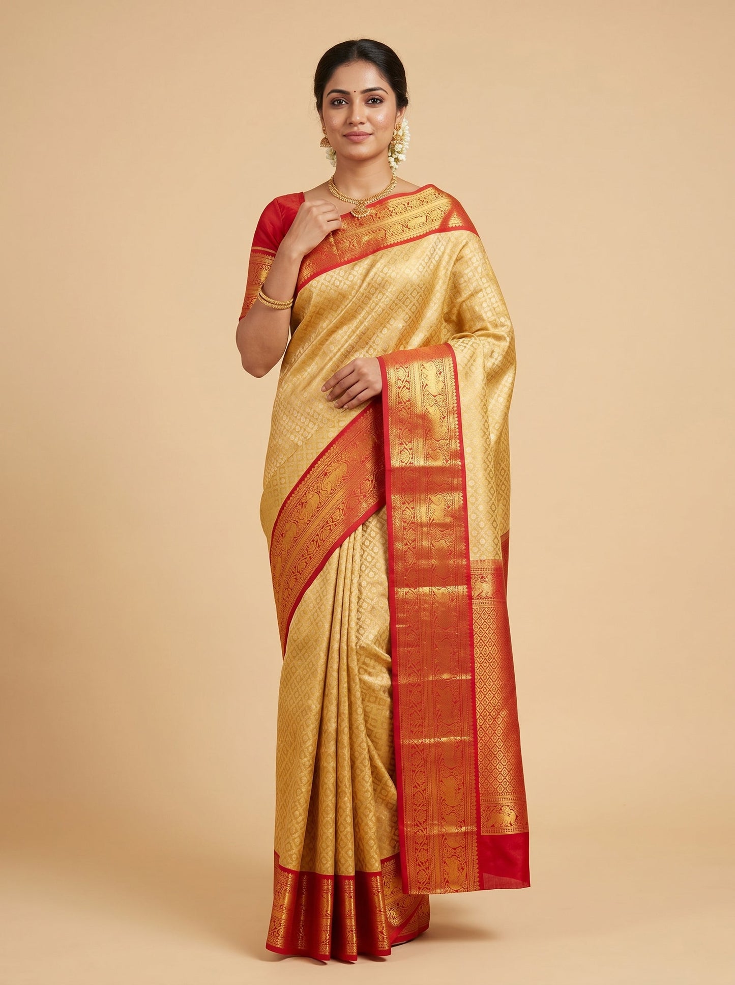 Gold Red Fusion Glow Handloom Saree