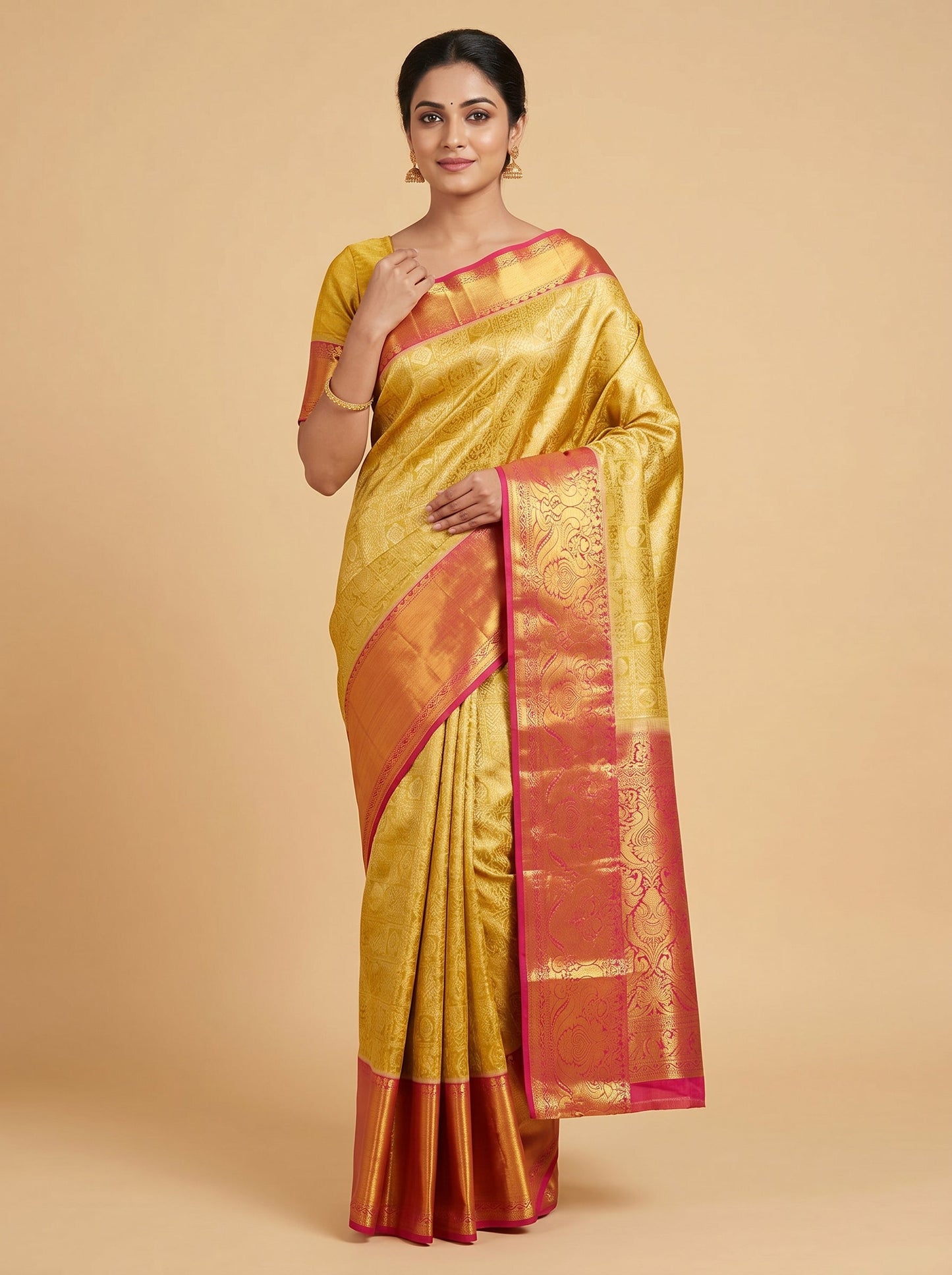 Gold Red Fusion Handloom Saree