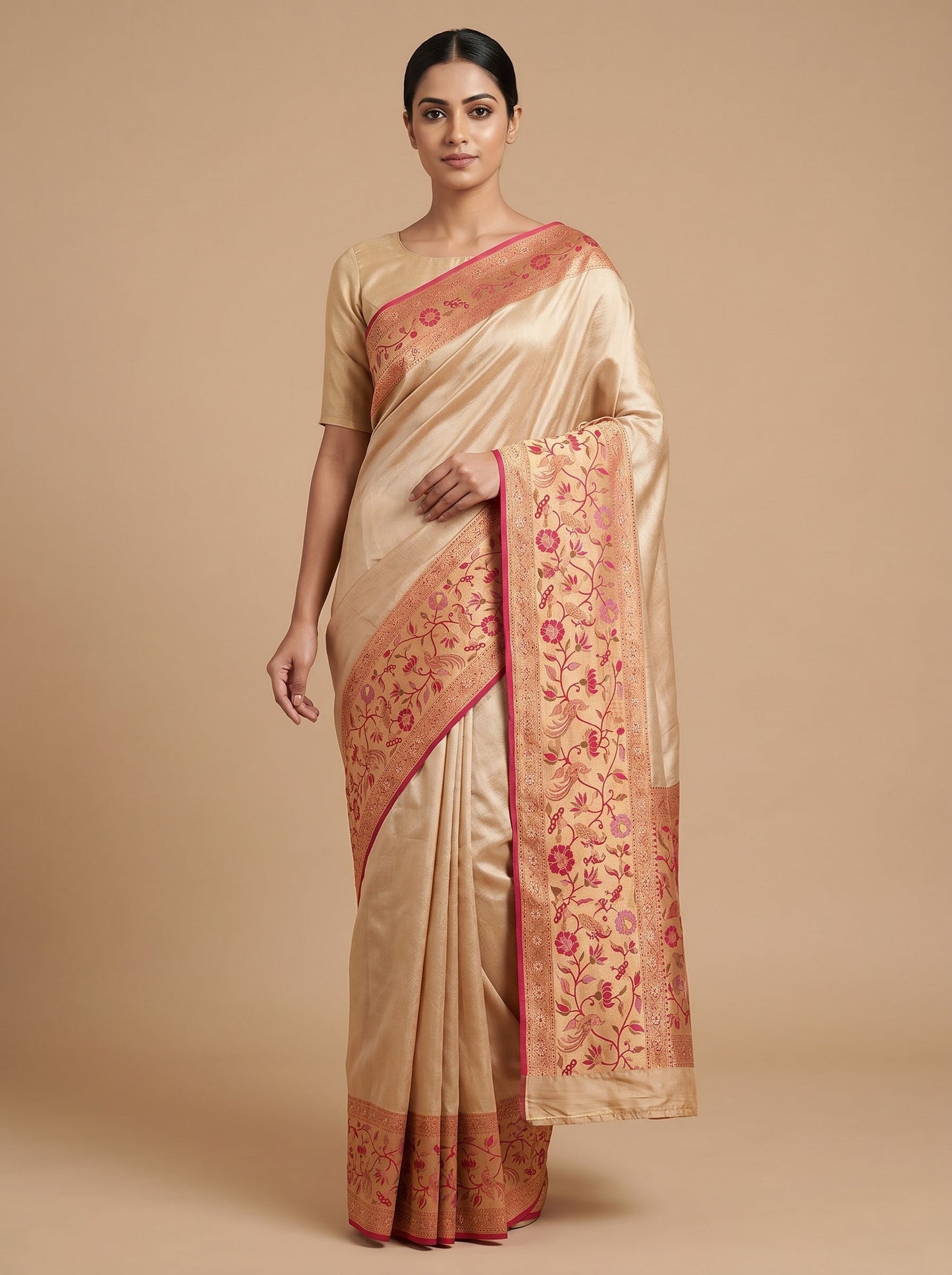 Gold Red Royal Fusion Handloom Saree