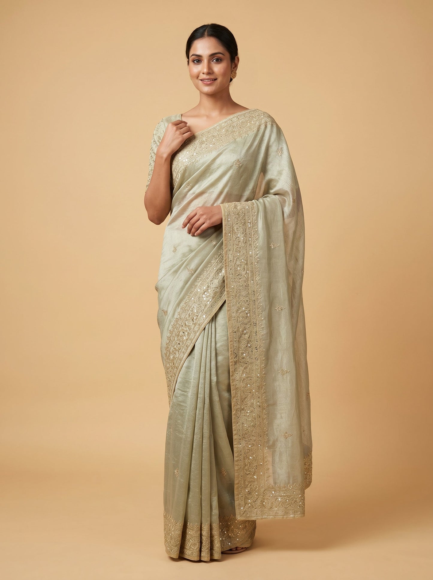 Gold Silver Glow Embroidered Saree