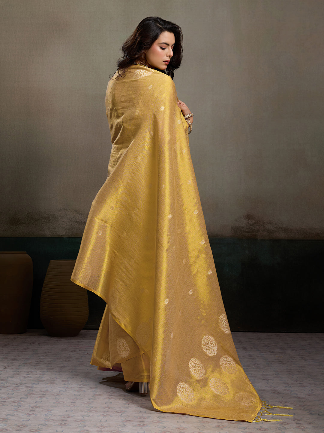 Anaita Gold Tissue Silk Woven Saree With Blouse