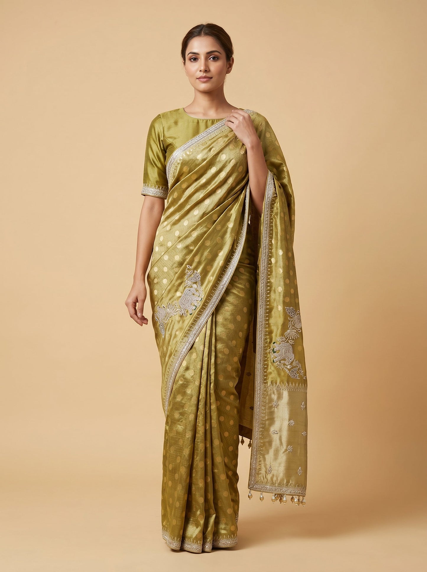 Golden Antique Embroidered Saree
