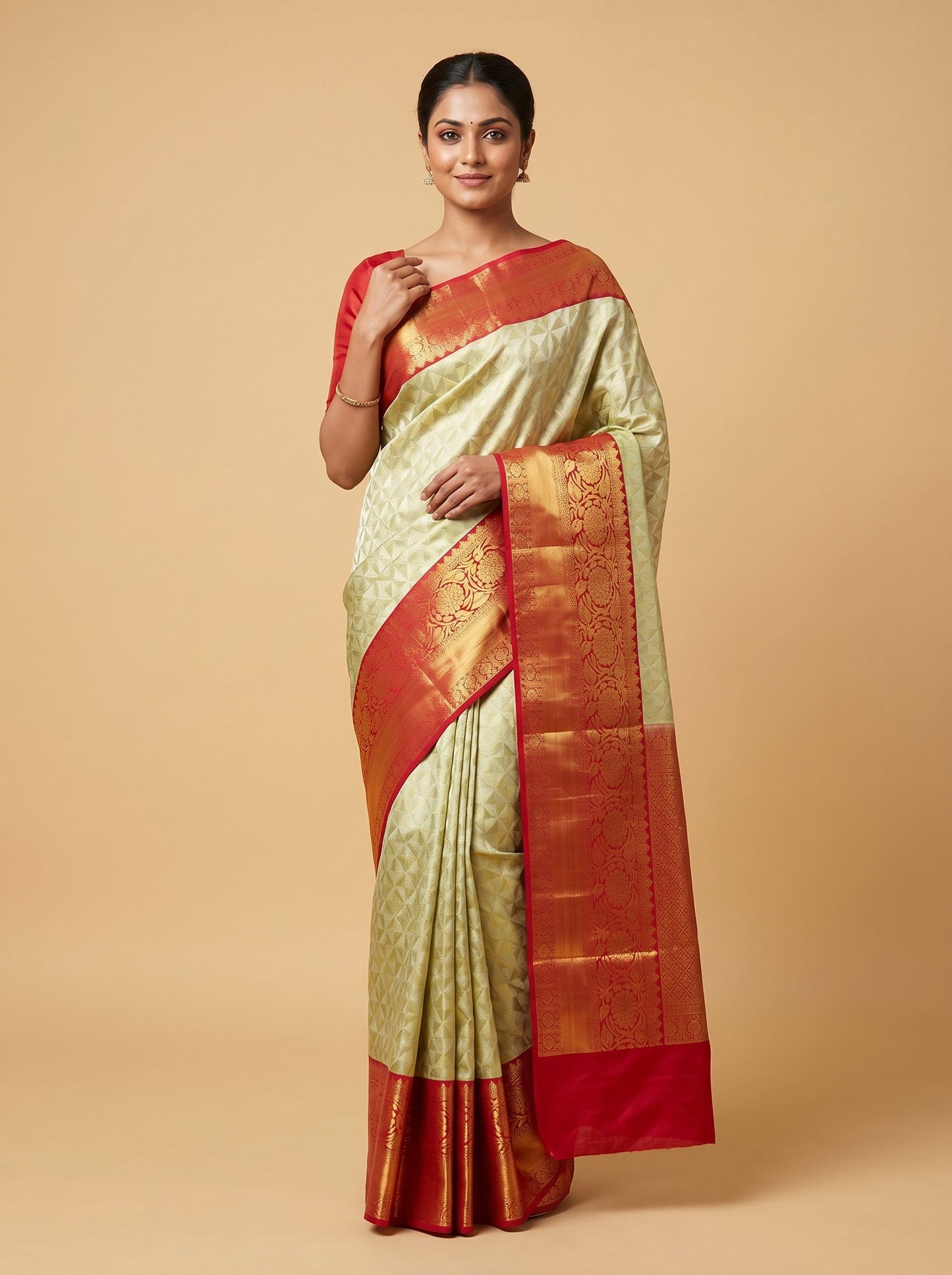 Golden Red Fusion Handloom Saree