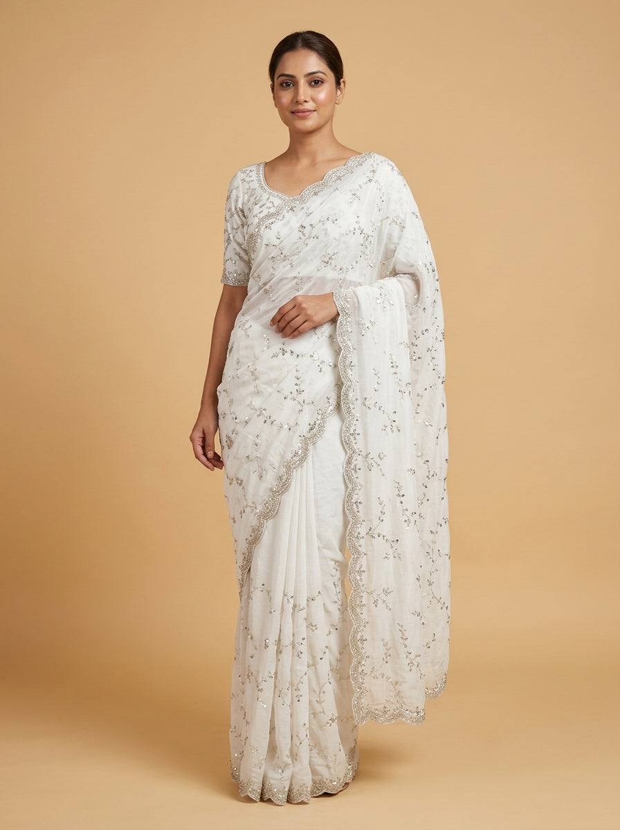 Gossamer White Soft Ethereal Saree