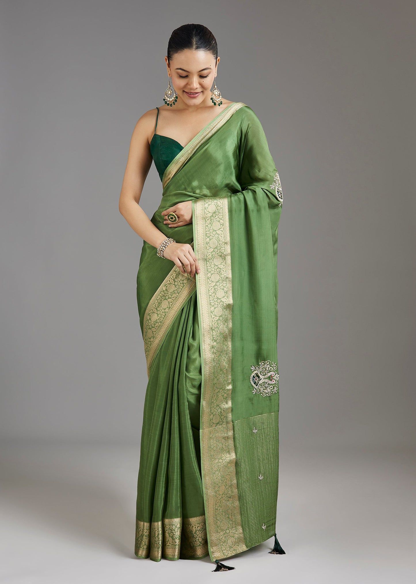Grass Green Crepe Saree
