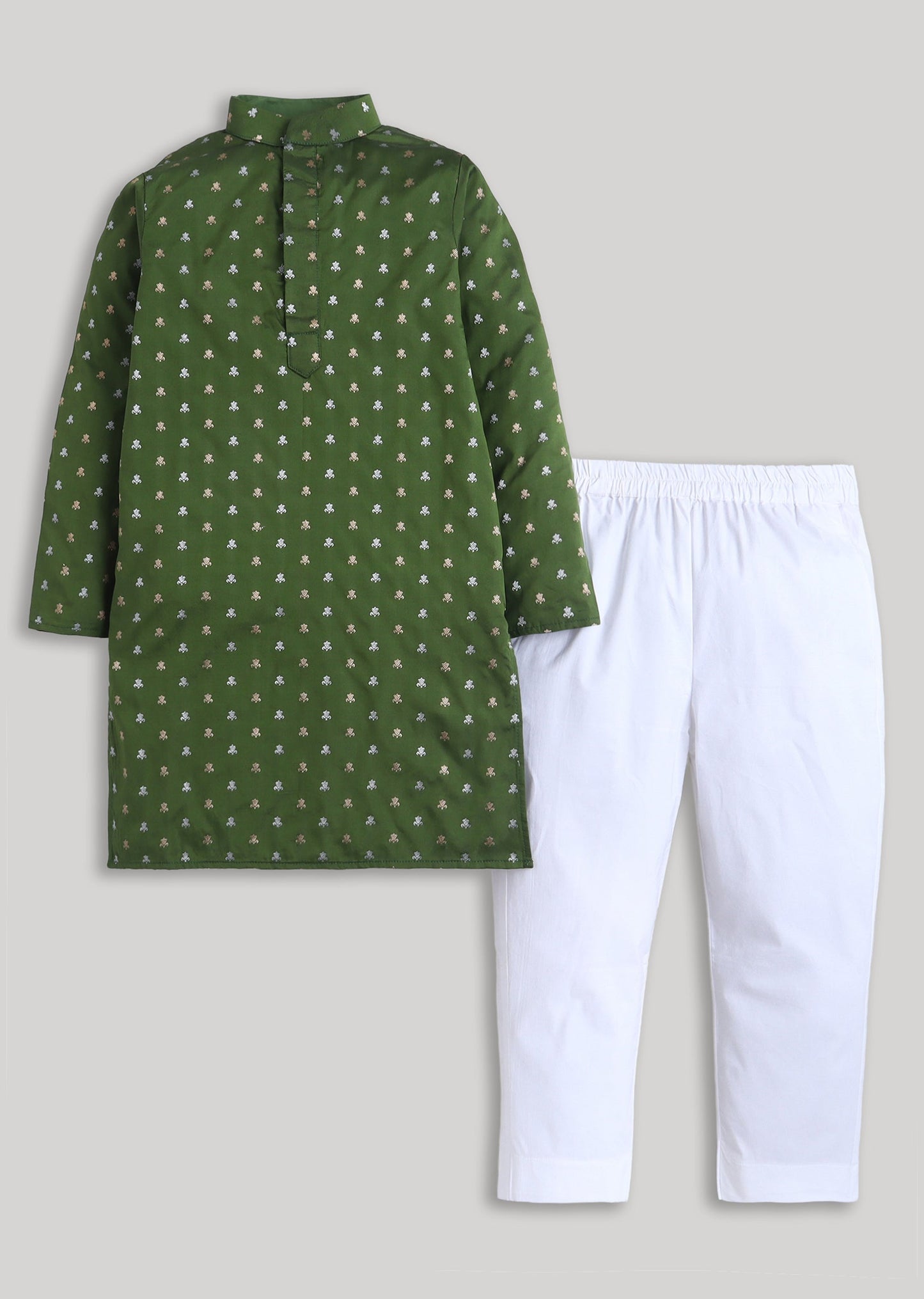 Green Banarasi Silk Boys Kurta Set