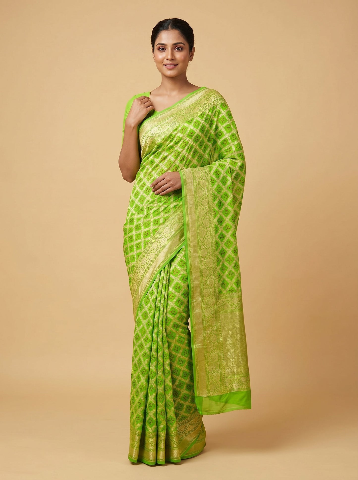 Green Bandhani Freshness Saree