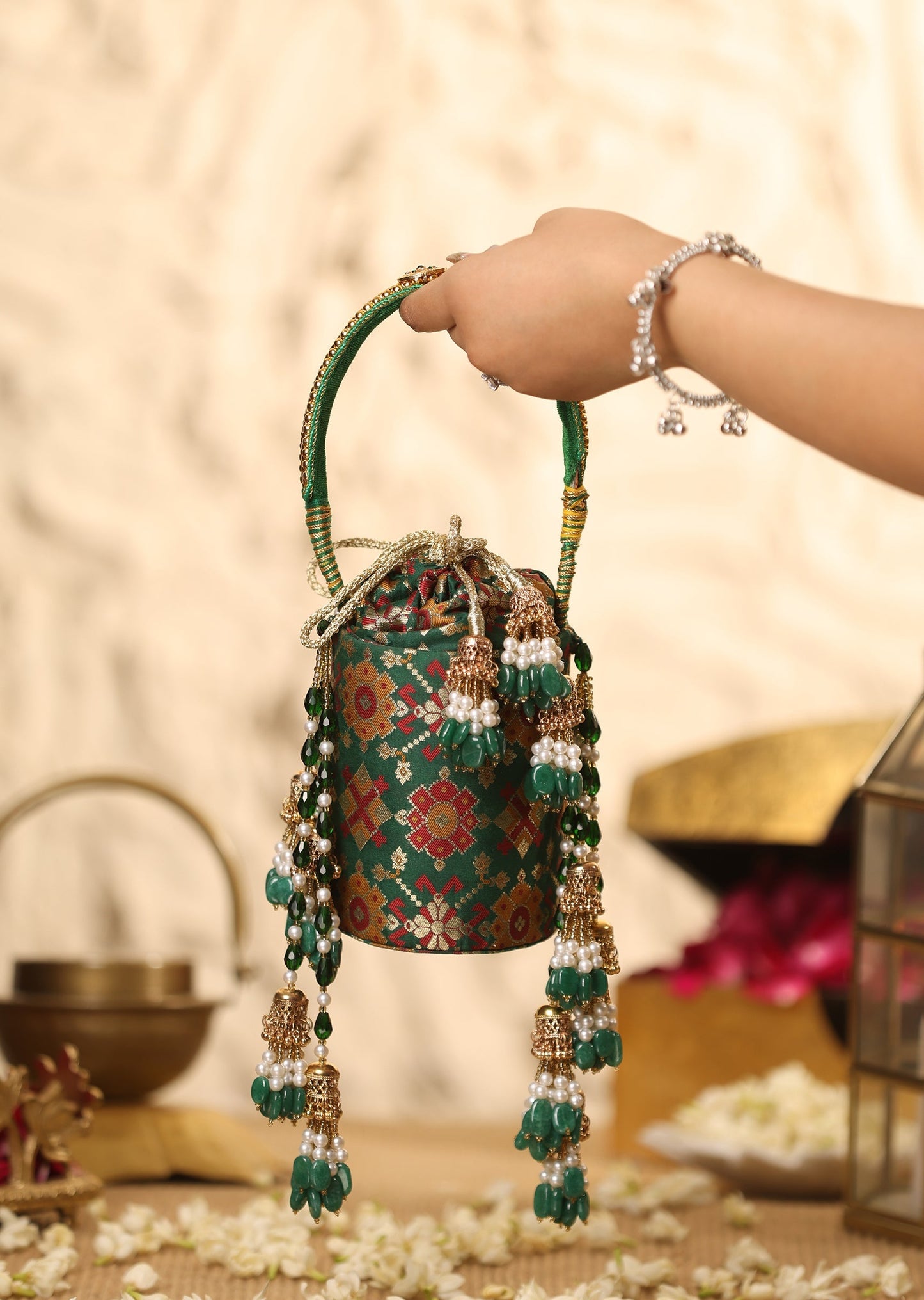 Green Cotton Potli Bag