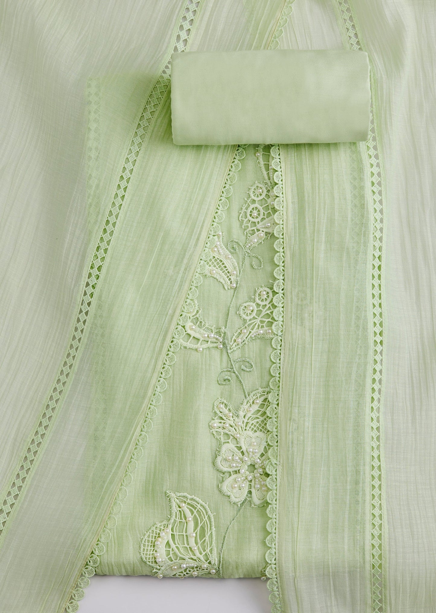 Green Cotton Unstitched Suit Set With Dupatta