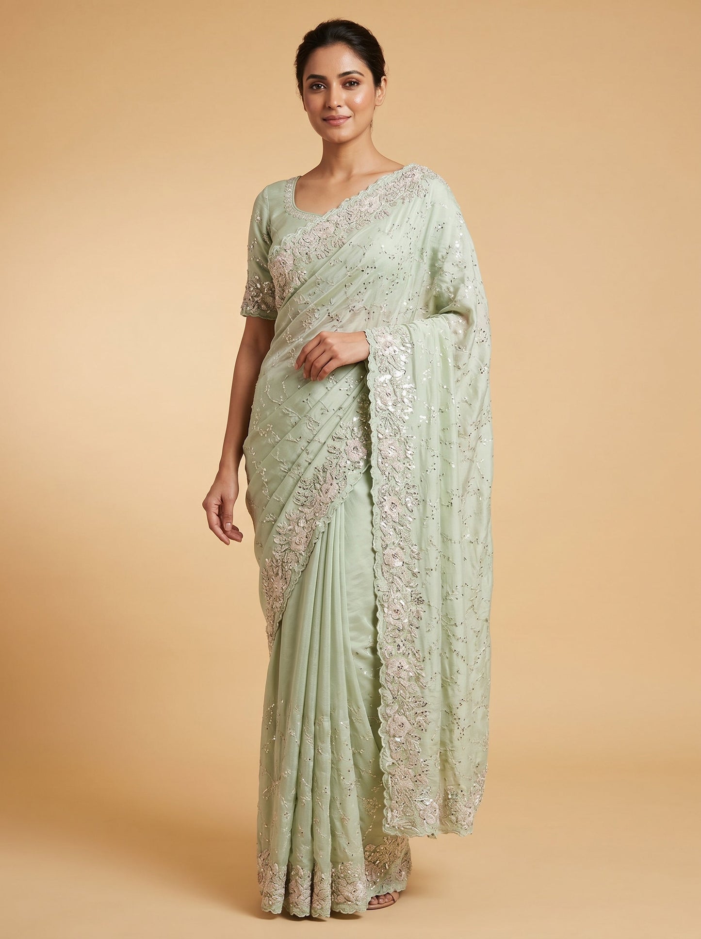Green Embroidered Saree with Elegant Craft Detailing