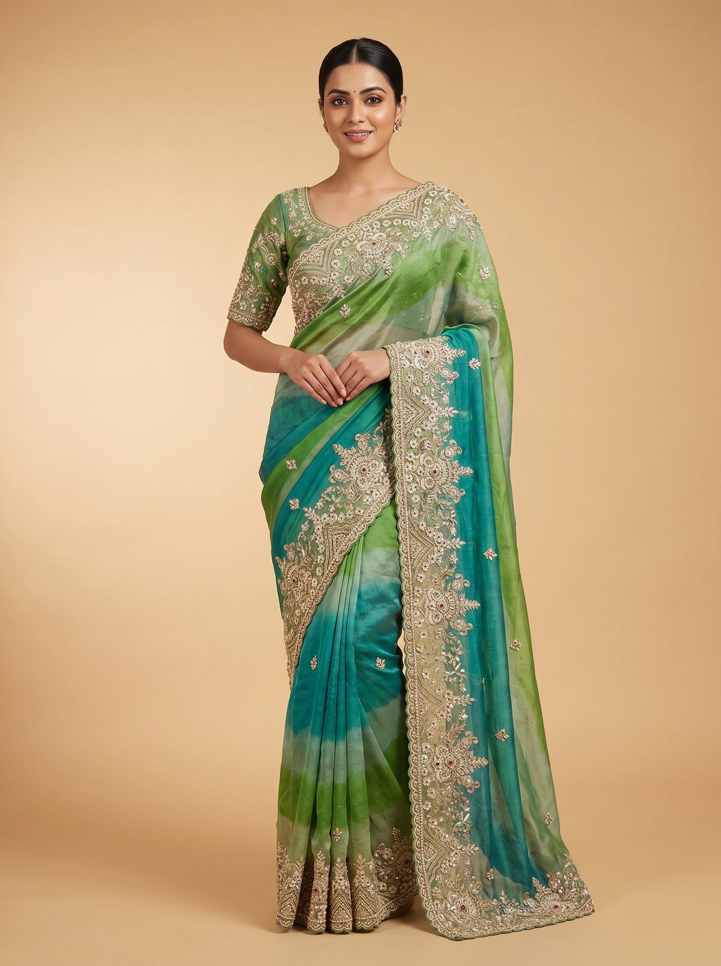 Green Embroidered Saree with Fine Detailing