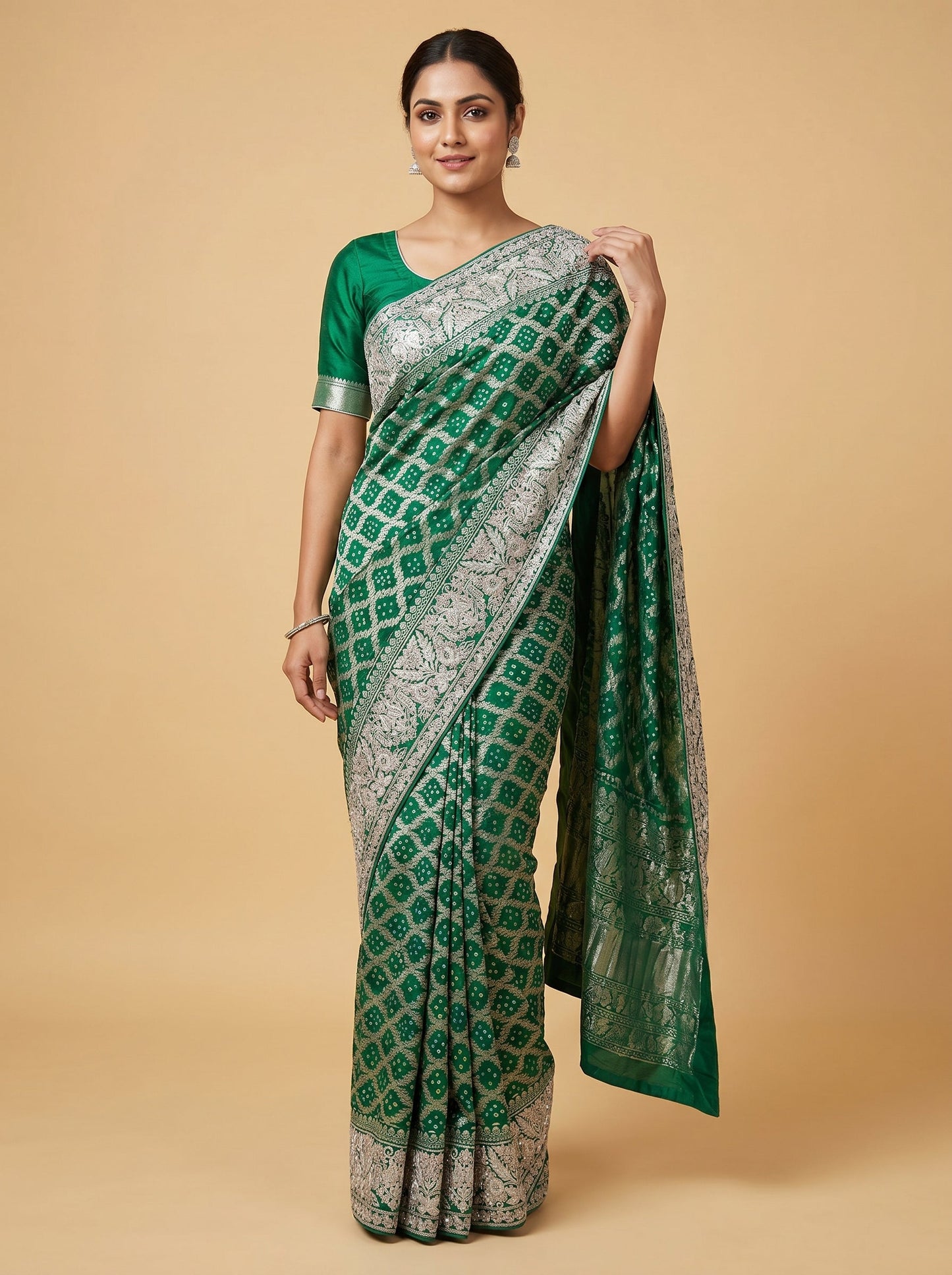 Green Festive Tie-Dye Bandhani Saree