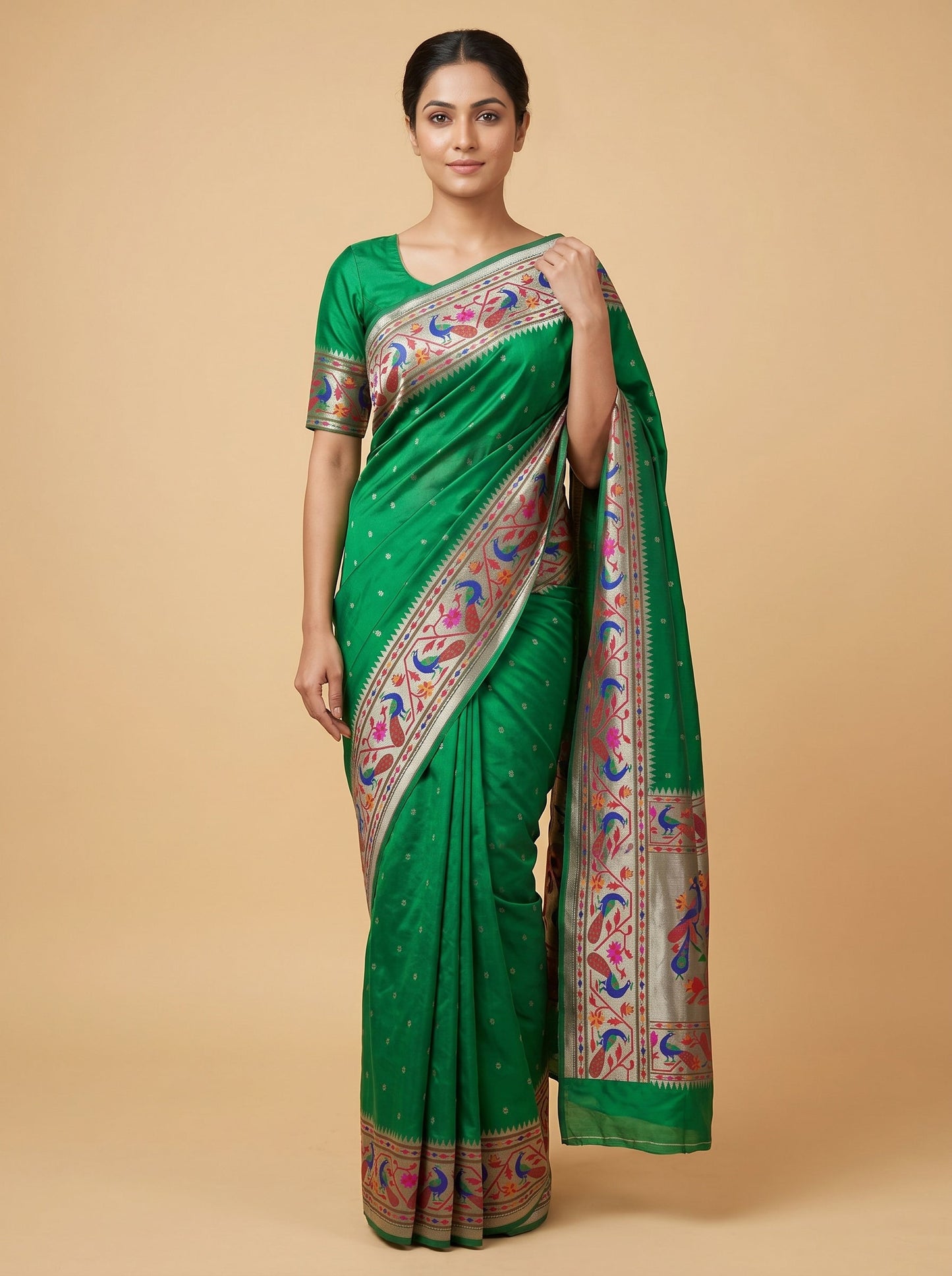 Green Handloom Saree with Crisp Loom Glow