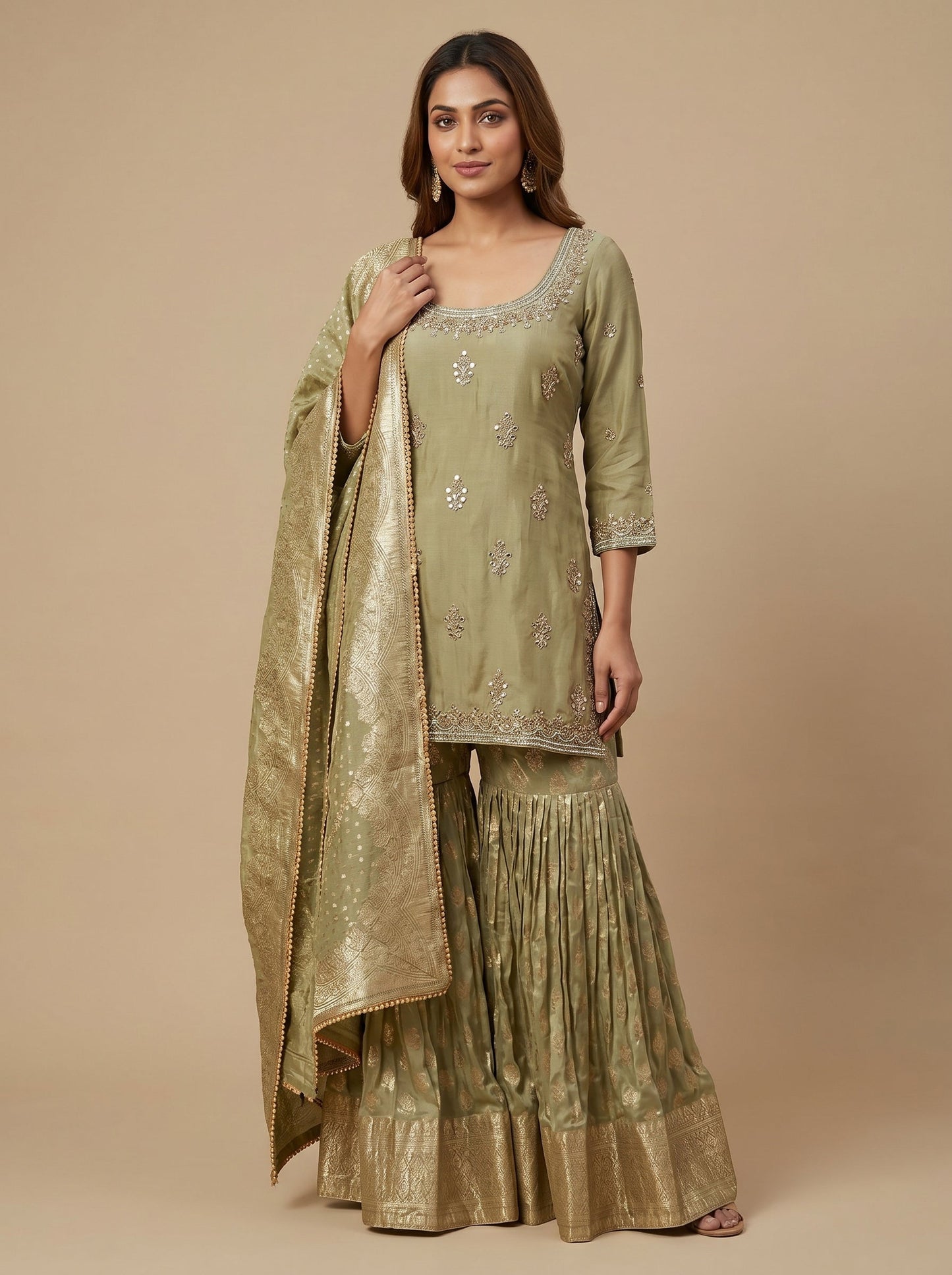 Green Moss Sharara Set