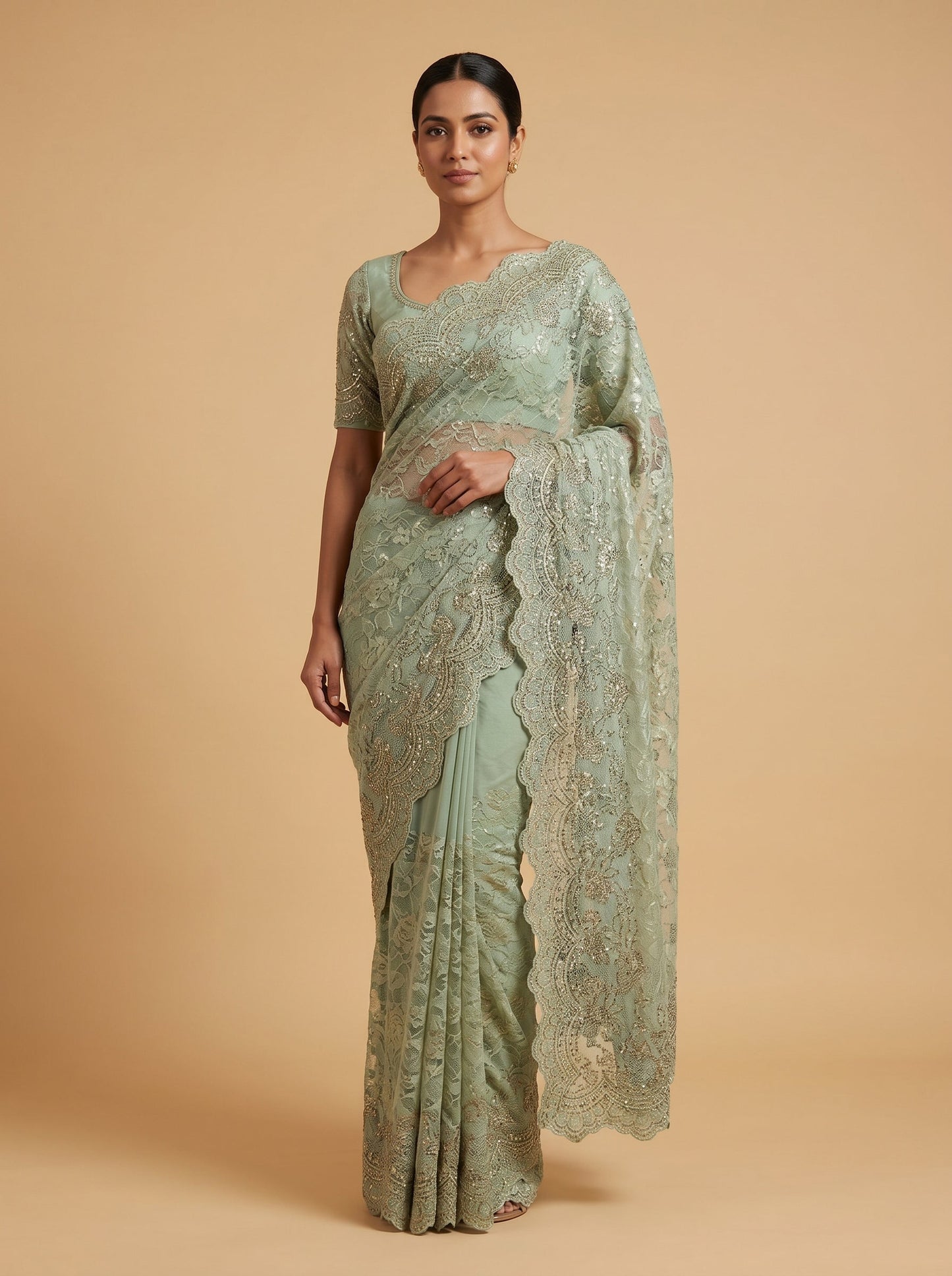 Green Natural Charm Embroidered Saree